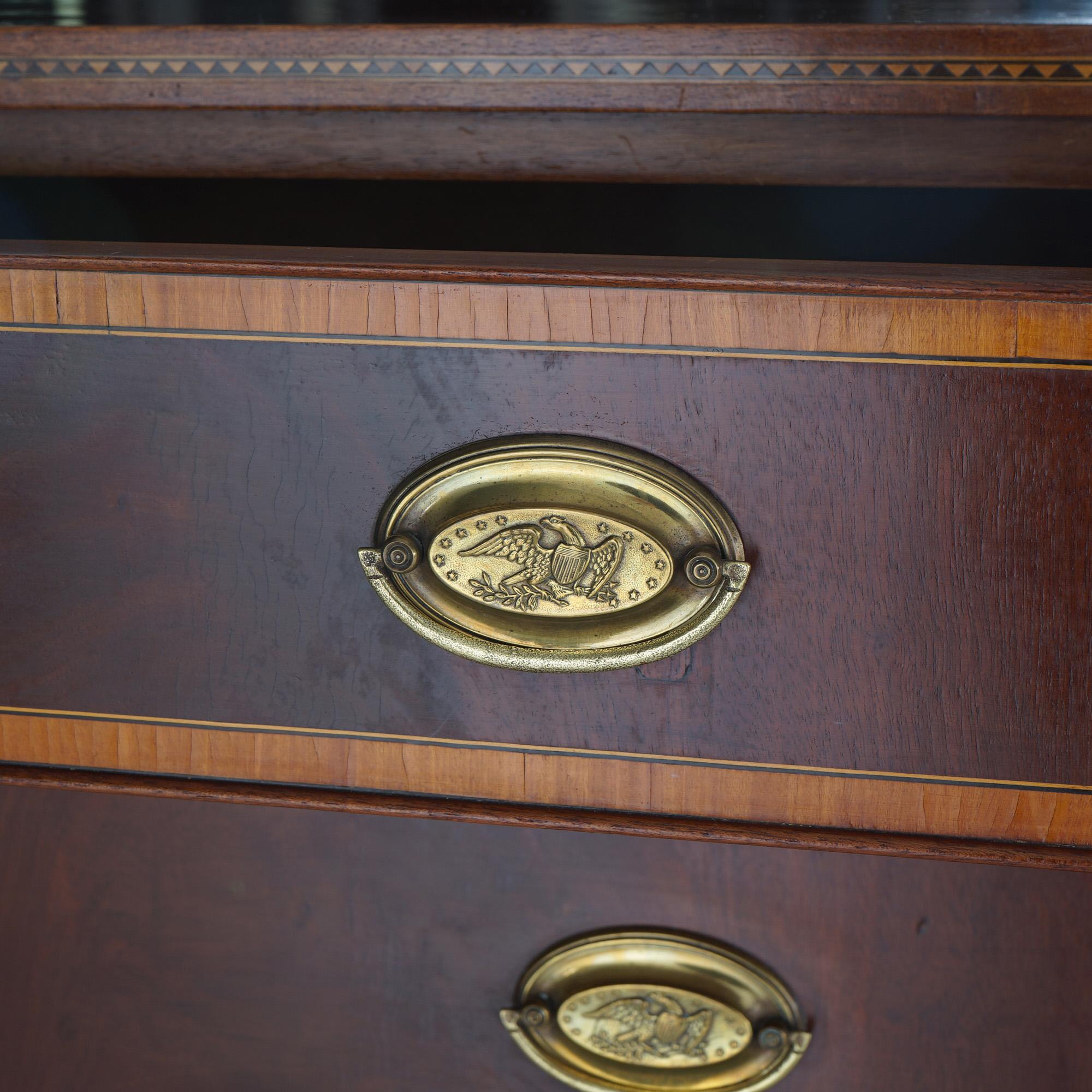 19th Century Pair Antique Federal Flame Mahogany & Satinwood Banded & Inlaid Chests C1830