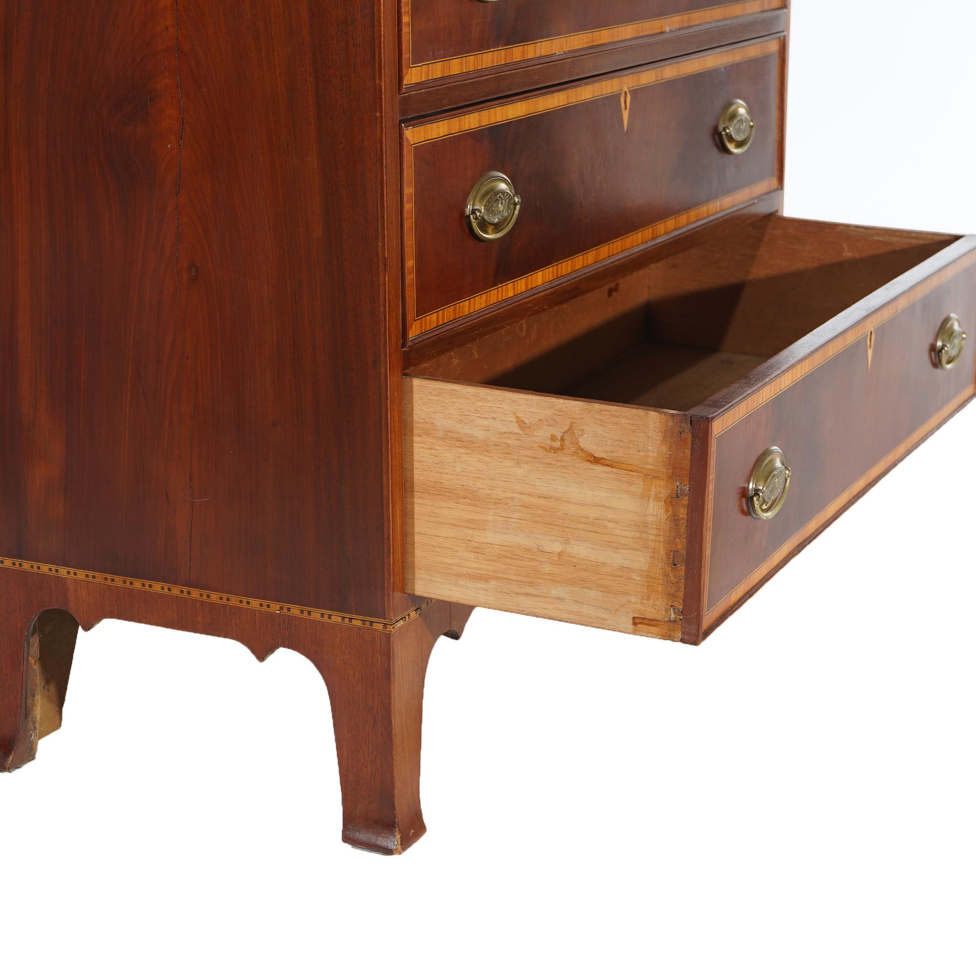 Pair Antique Federal Flame Mahogany & Satinwood Banded & Inlaid Chests C1830 1