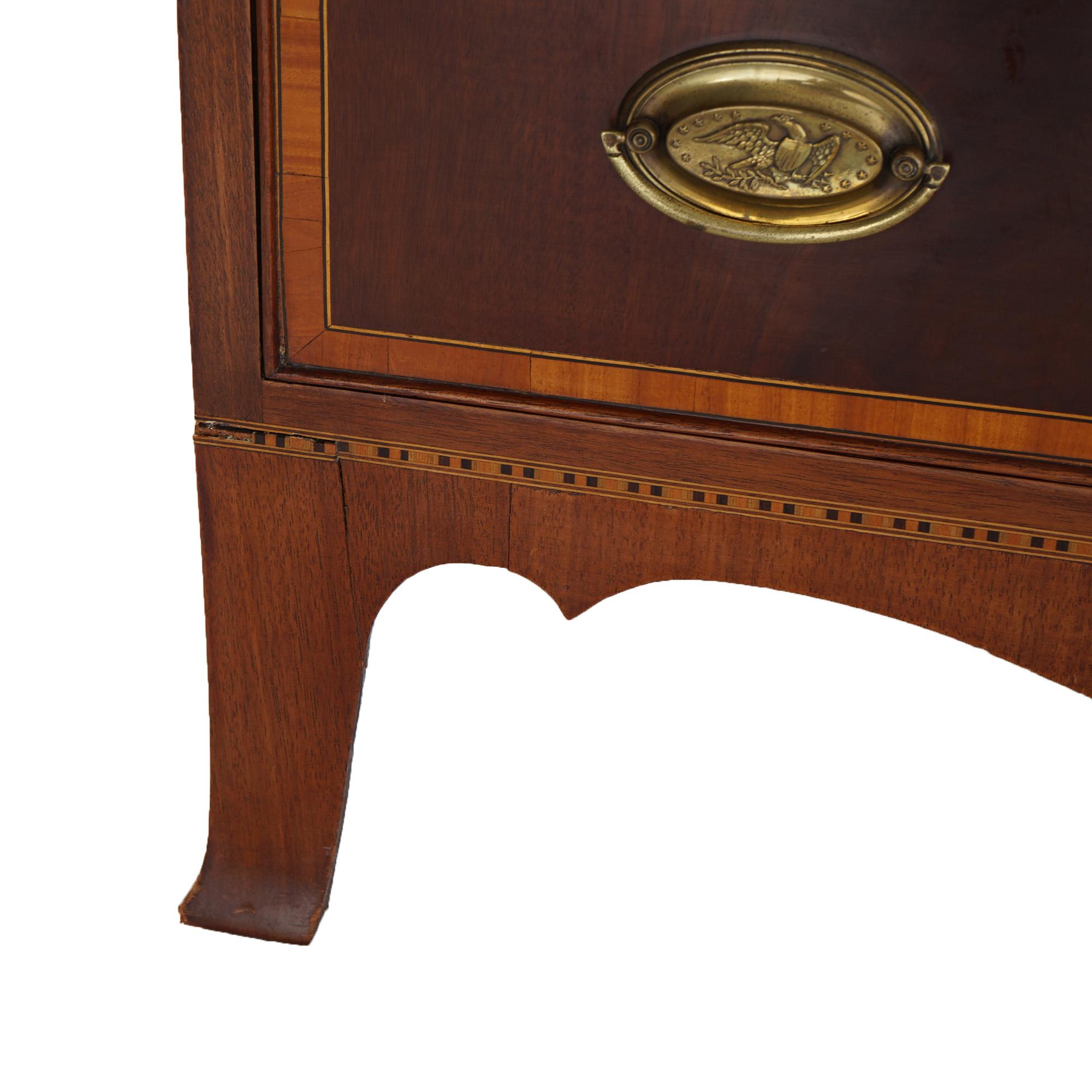 Pair Antique Federal Flame Mahogany & Satinwood Banded & Inlaid Chests C1830 2