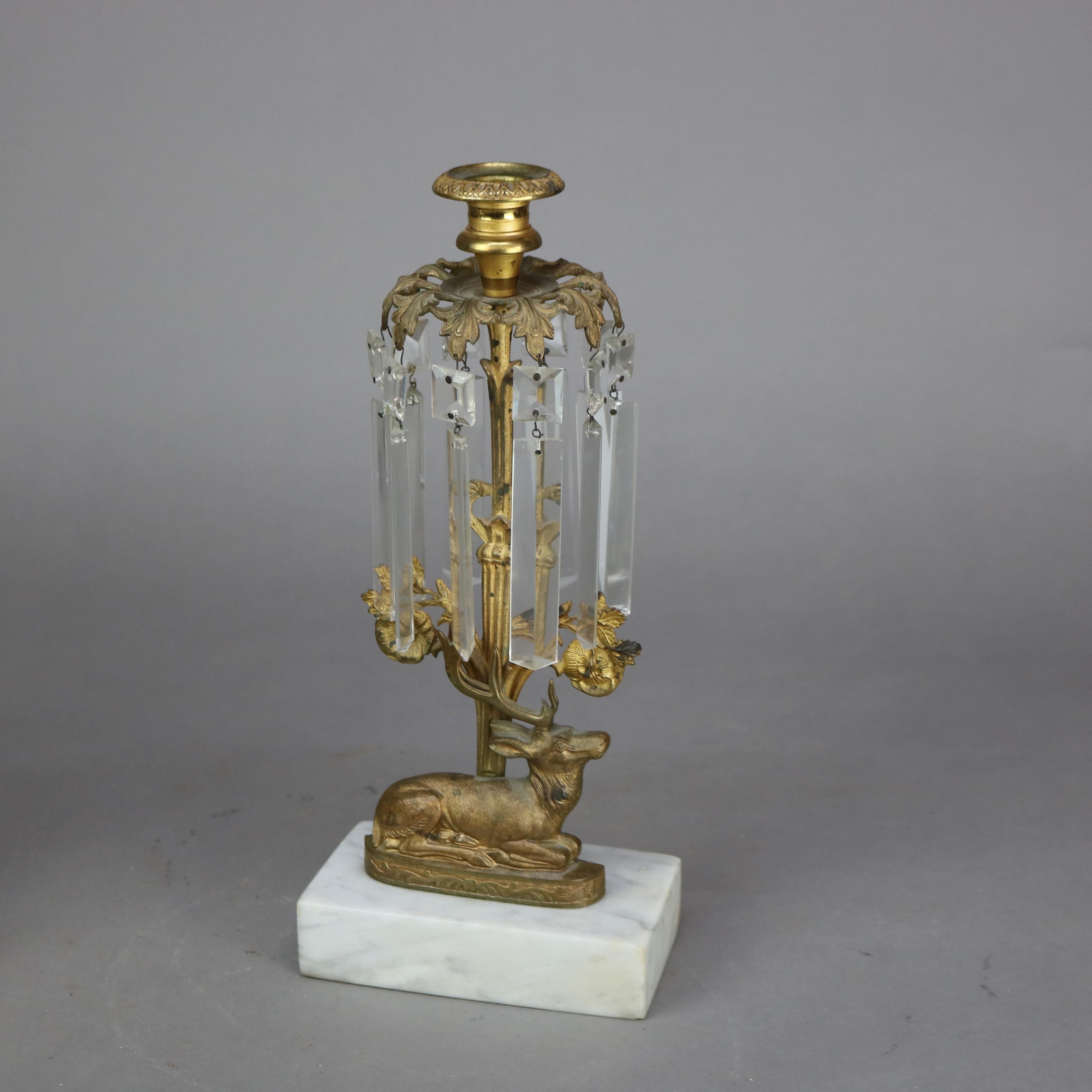 Coppia di antichi portacandele figurati in bronzo e cristallo con base in marmo C1880 In condizioni buone in vendita a Big Flats, NY
