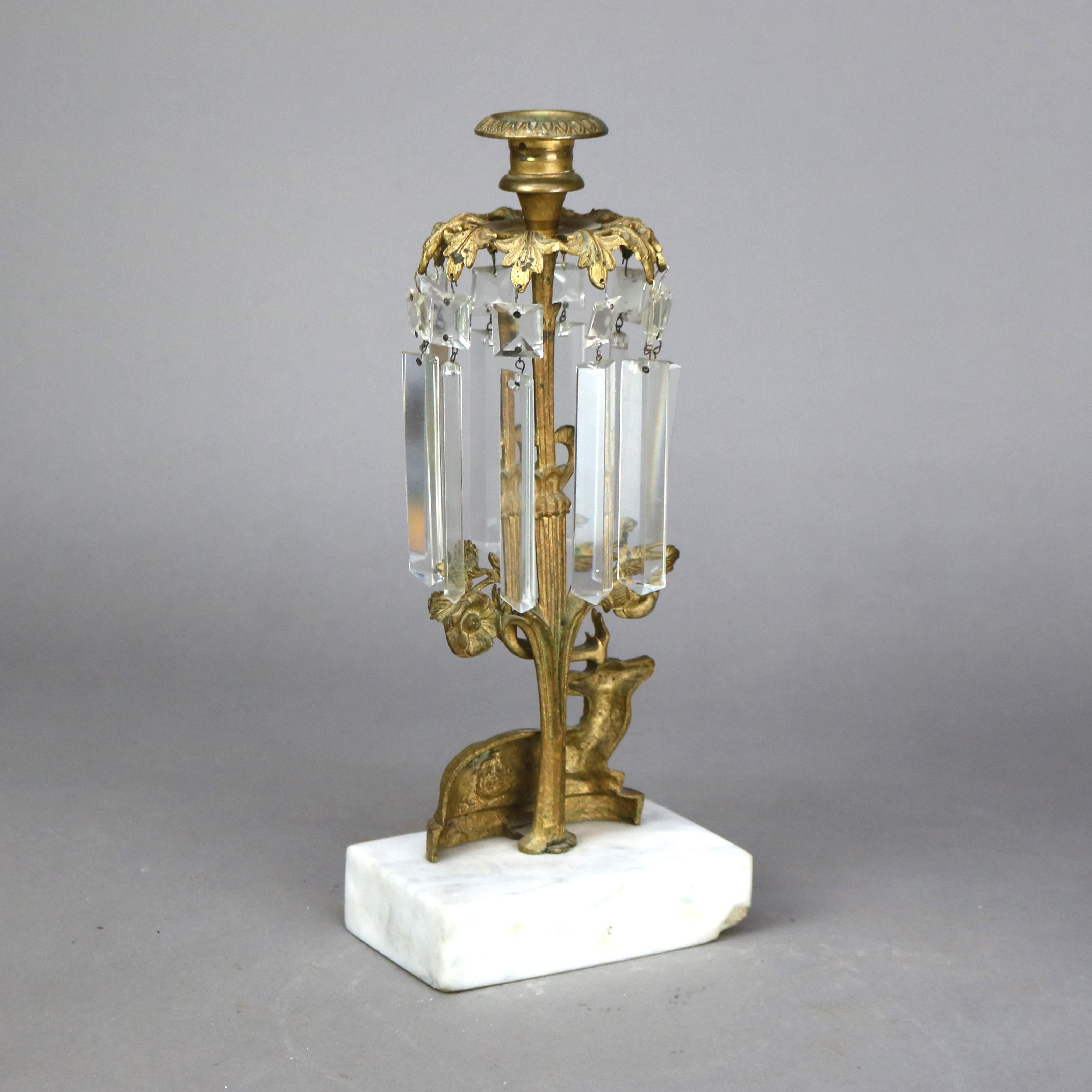 Coppia di antichi portacandele figurati in bronzo e cristallo con base in marmo C1880 in vendita 1