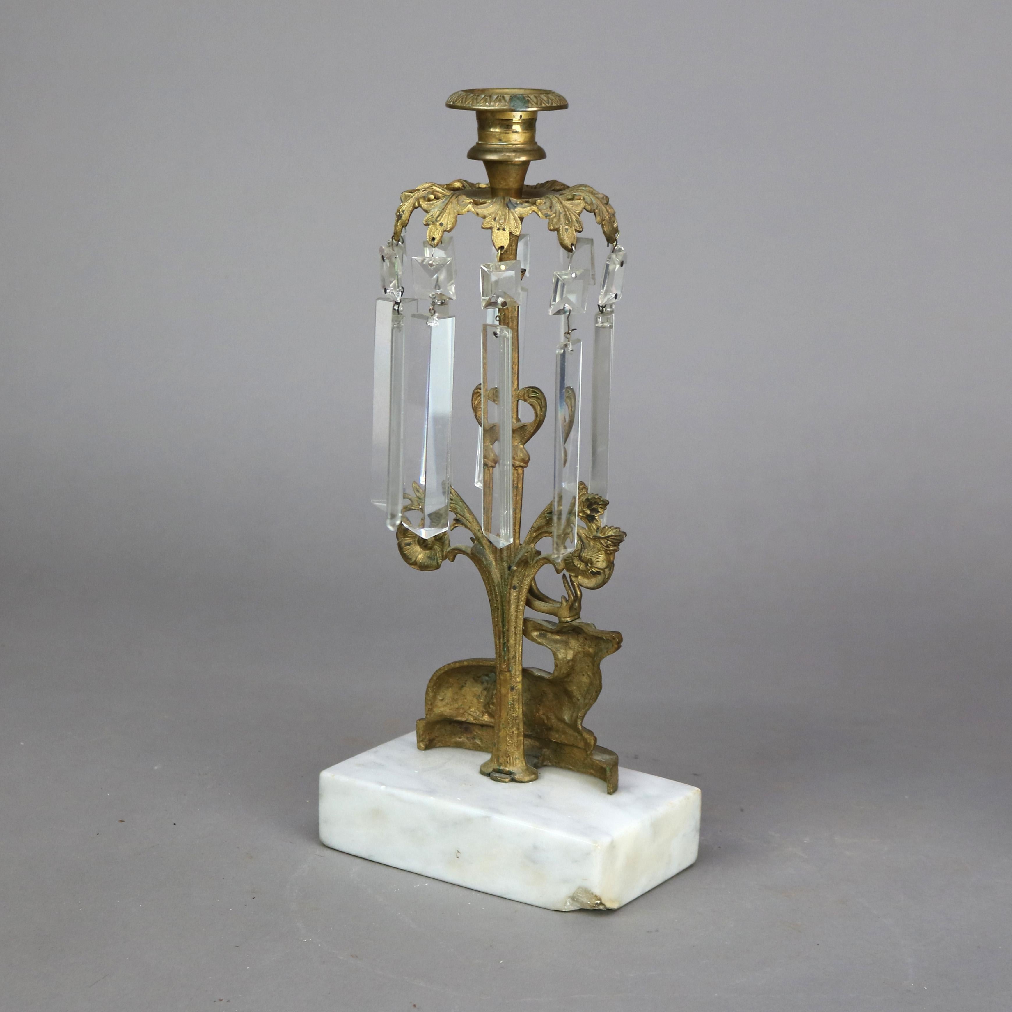 Coppia di antichi portacandele figurati in bronzo e cristallo con base in marmo C1880 in vendita 2
