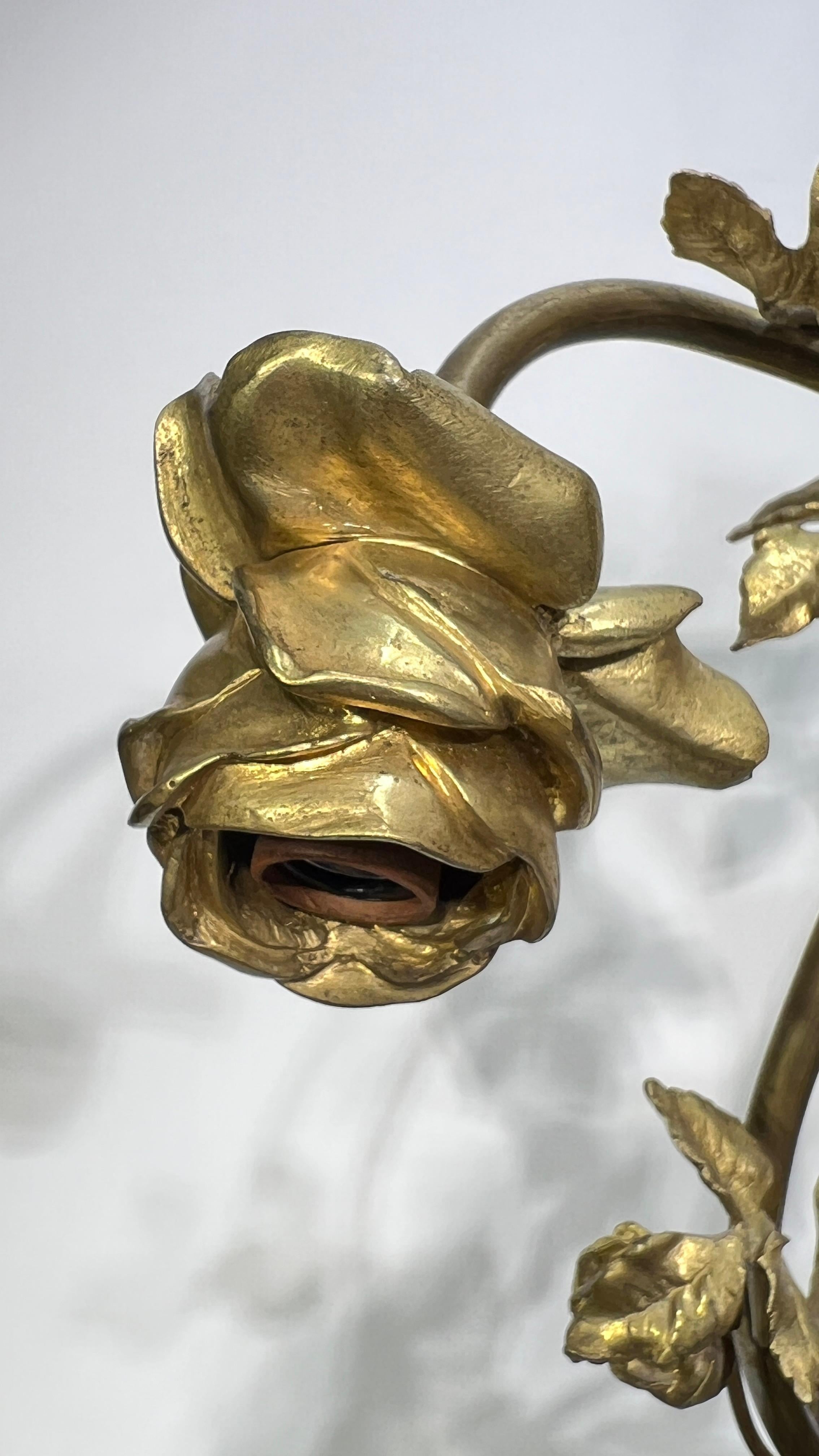 Pair Antique Figural Gilt Bronze and Rouge Marble Candelabra Table Lamps For Sale 4