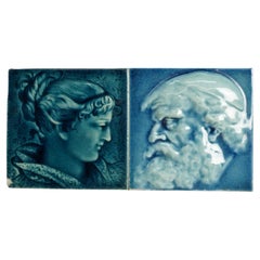 Paire de carreaux d'art figuratifs anciens de Trent Tile et J & JG Art Tile C1890
