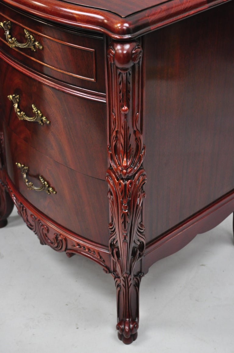 Pair Antique Flame Mahogany Carved French "Swan" Style Nightstands