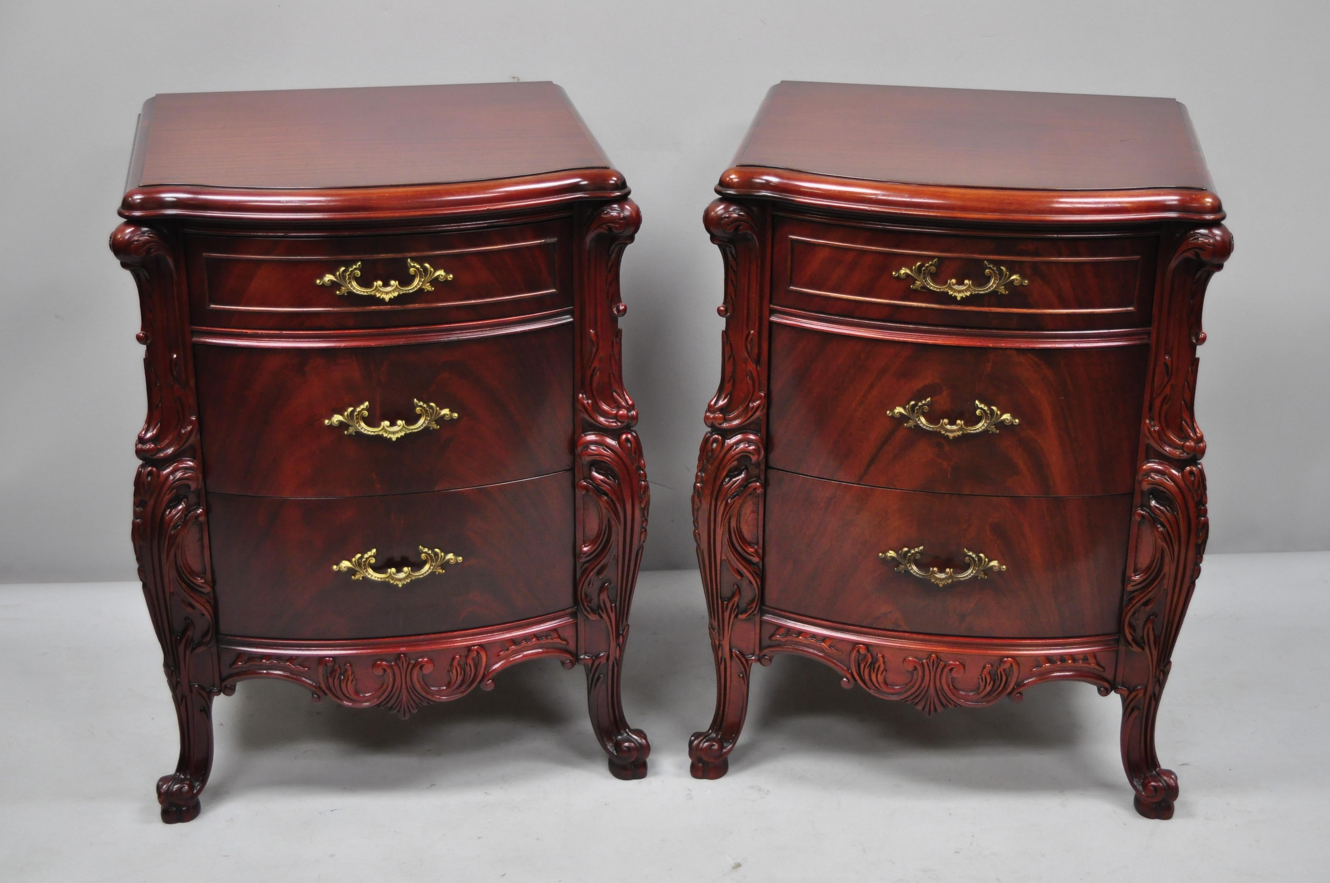 Pair Antique Flame Mahogany Carved French 