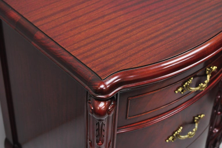 Pair Antique Flame Mahogany Carved French "Swan" Style Nightstands