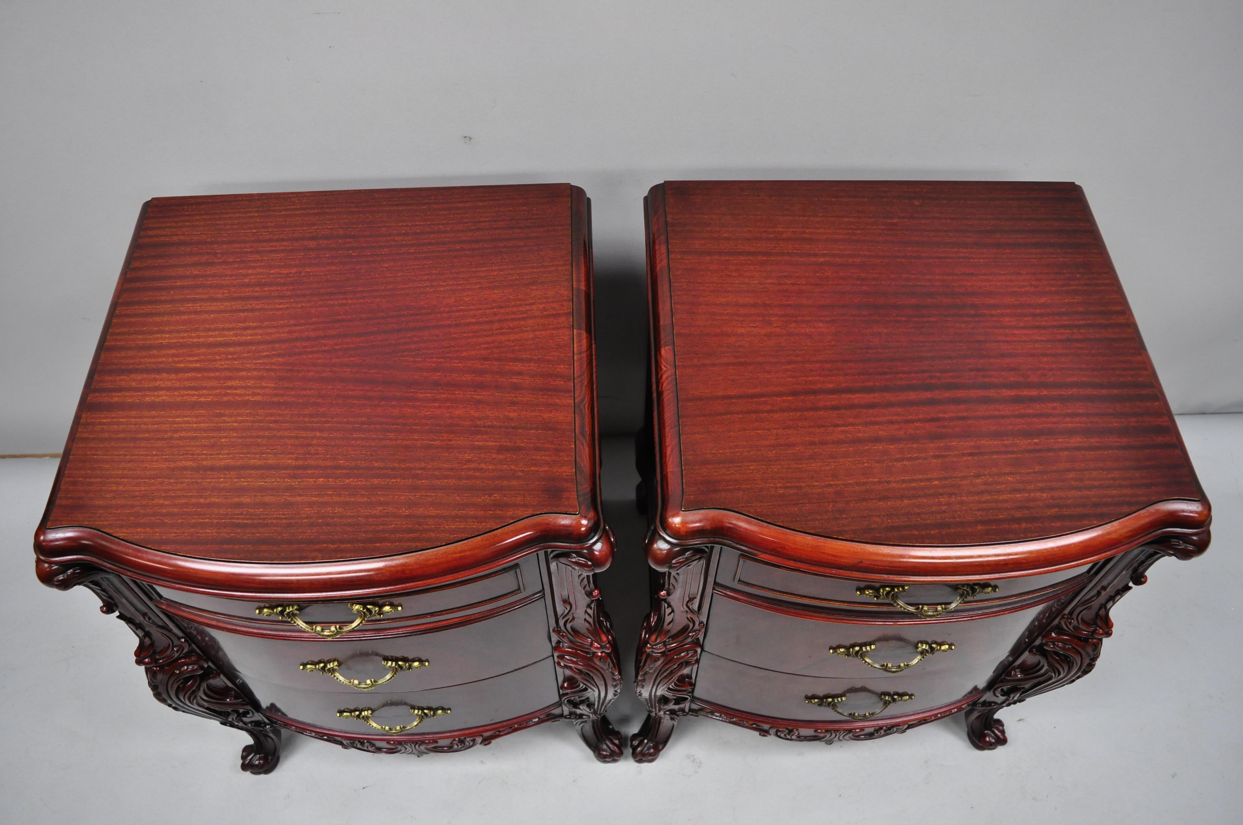 Louis XV Pair Antique Flame Mahogany Carved French 