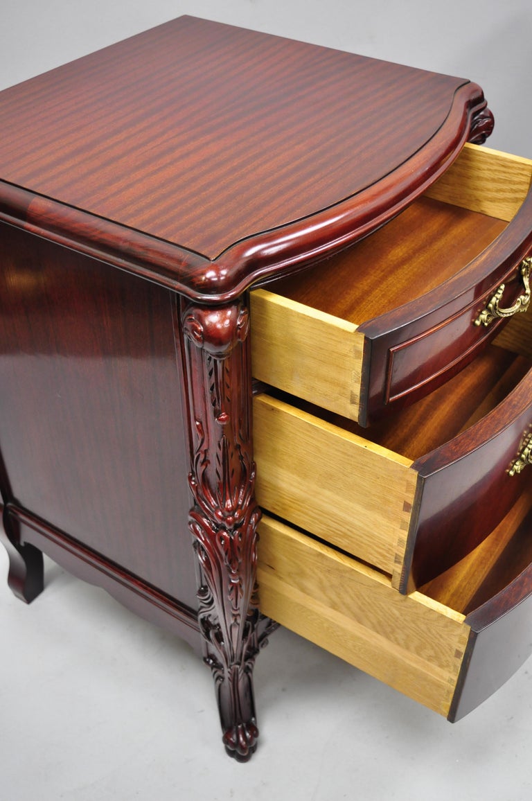 Pair Antique Flame Mahogany Carved French "Swan" Style Nightstands