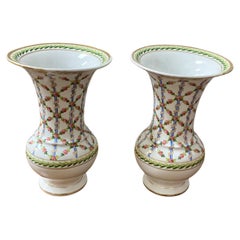 Pair Antique Floral Saxe Vases