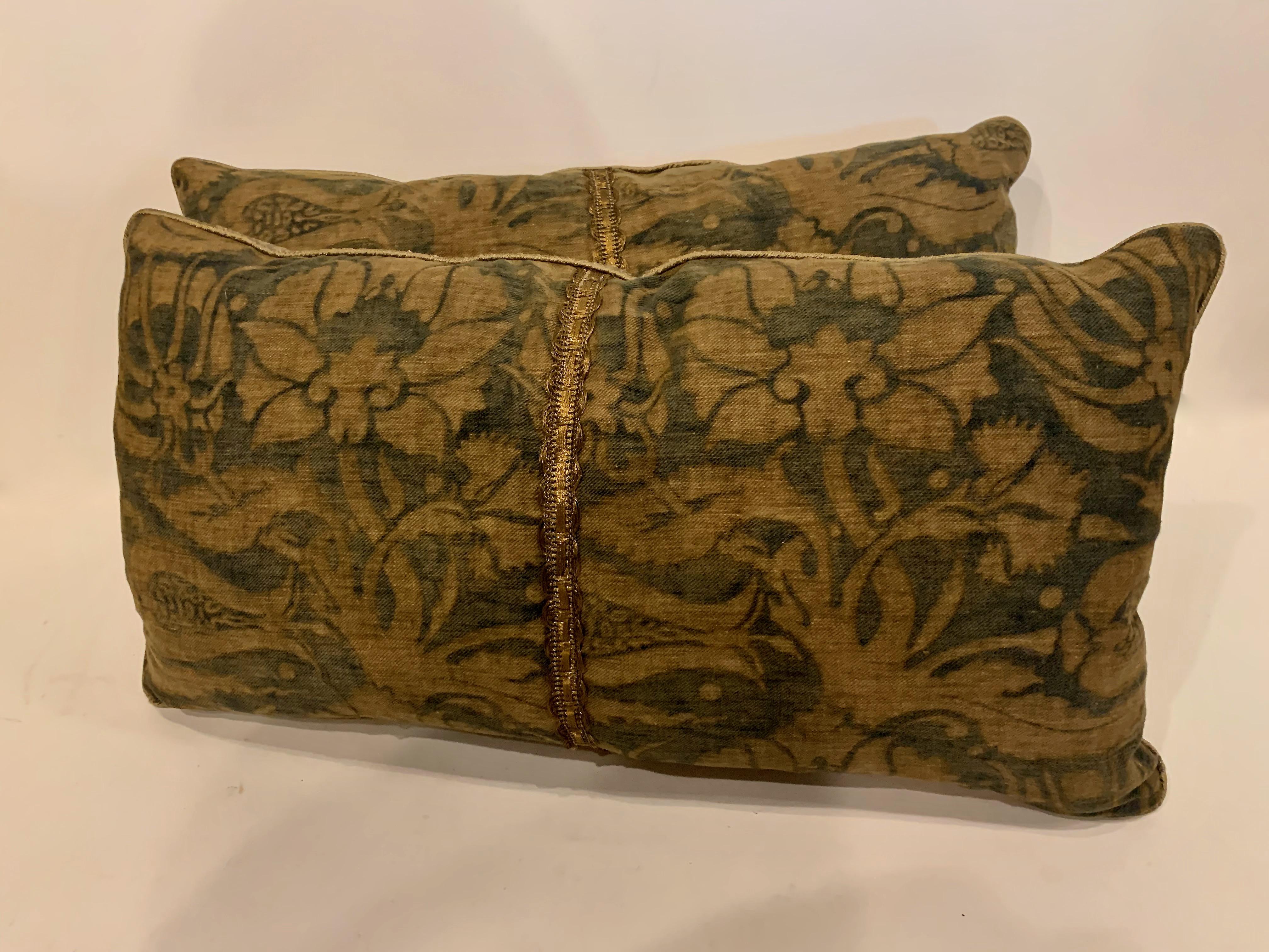 This is a pair of Fortuny pillows newly created with a circa 1920 