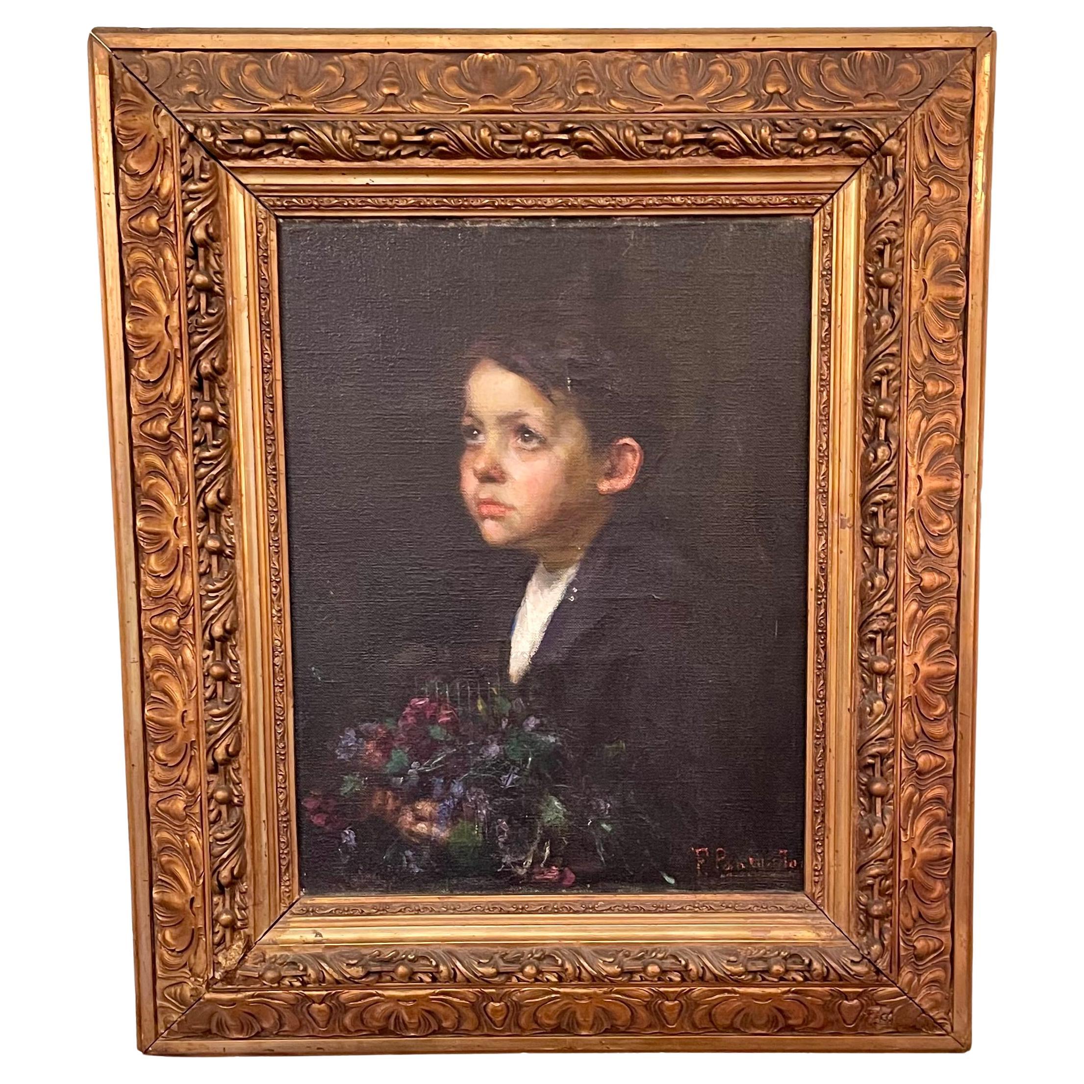Pair Antique Framed Oil on Canvas Portrait Paintings, Circa 1900. In Good Condition For Sale In New Orleans, LA
