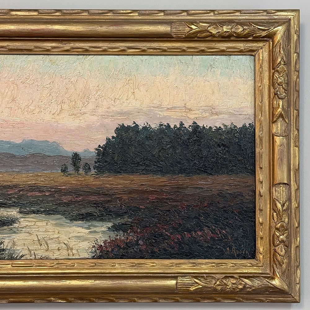 Pair Antique Framed Oil Paintings on Board by A. Roger 5