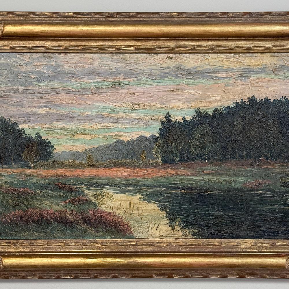 Early 20th Century Pair Antique Framed Oil Paintings on Board by A. Roger