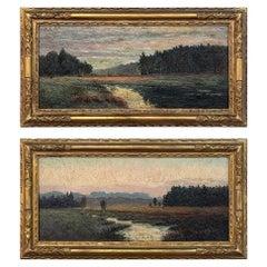 Pair Antique Framed Oil Paintings on Board by A. Roger