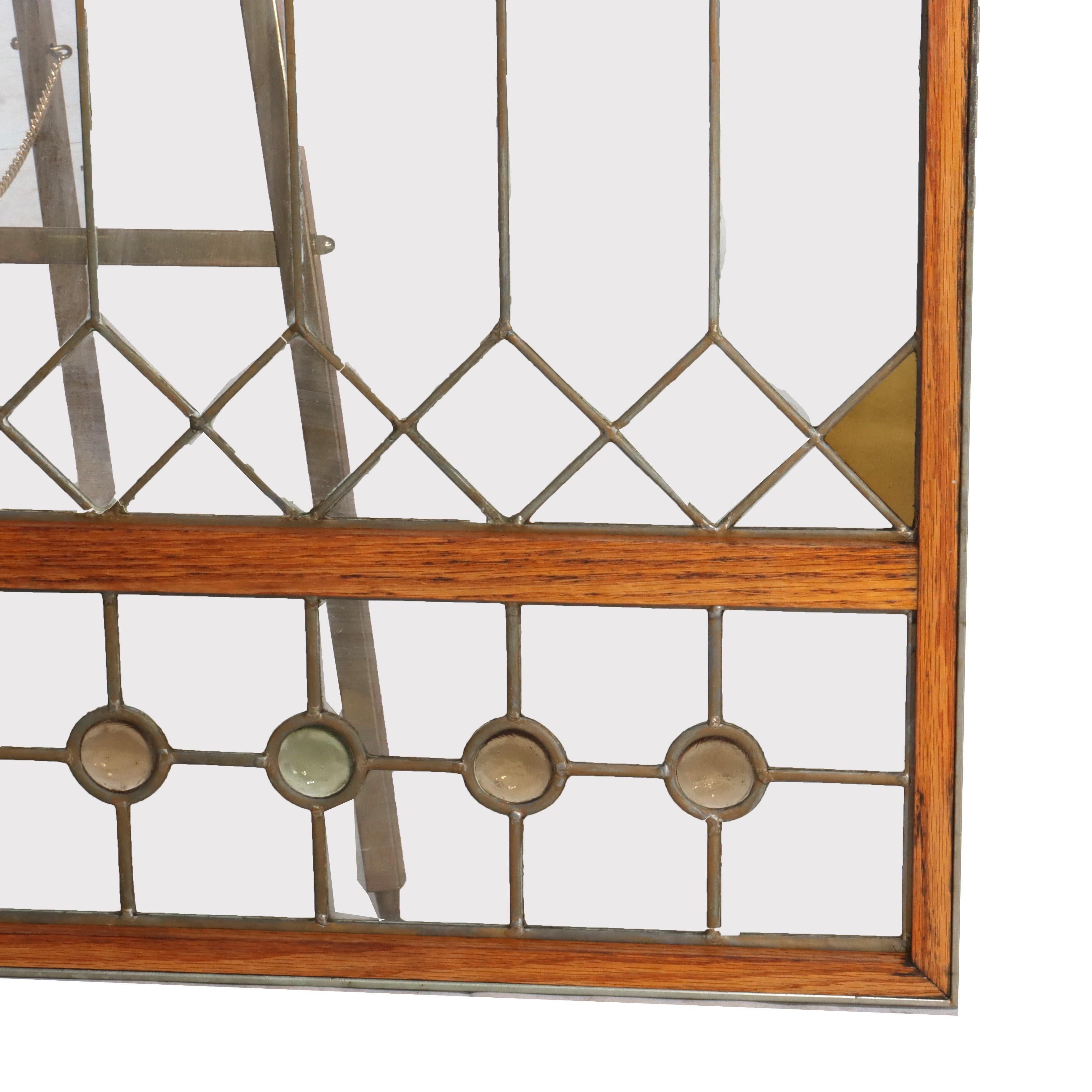 Pair Antique Frank Lloyd Wright School Arts & Crafts Leaded Glass Windows c1920 In Good Condition For Sale In Big Flats, NY