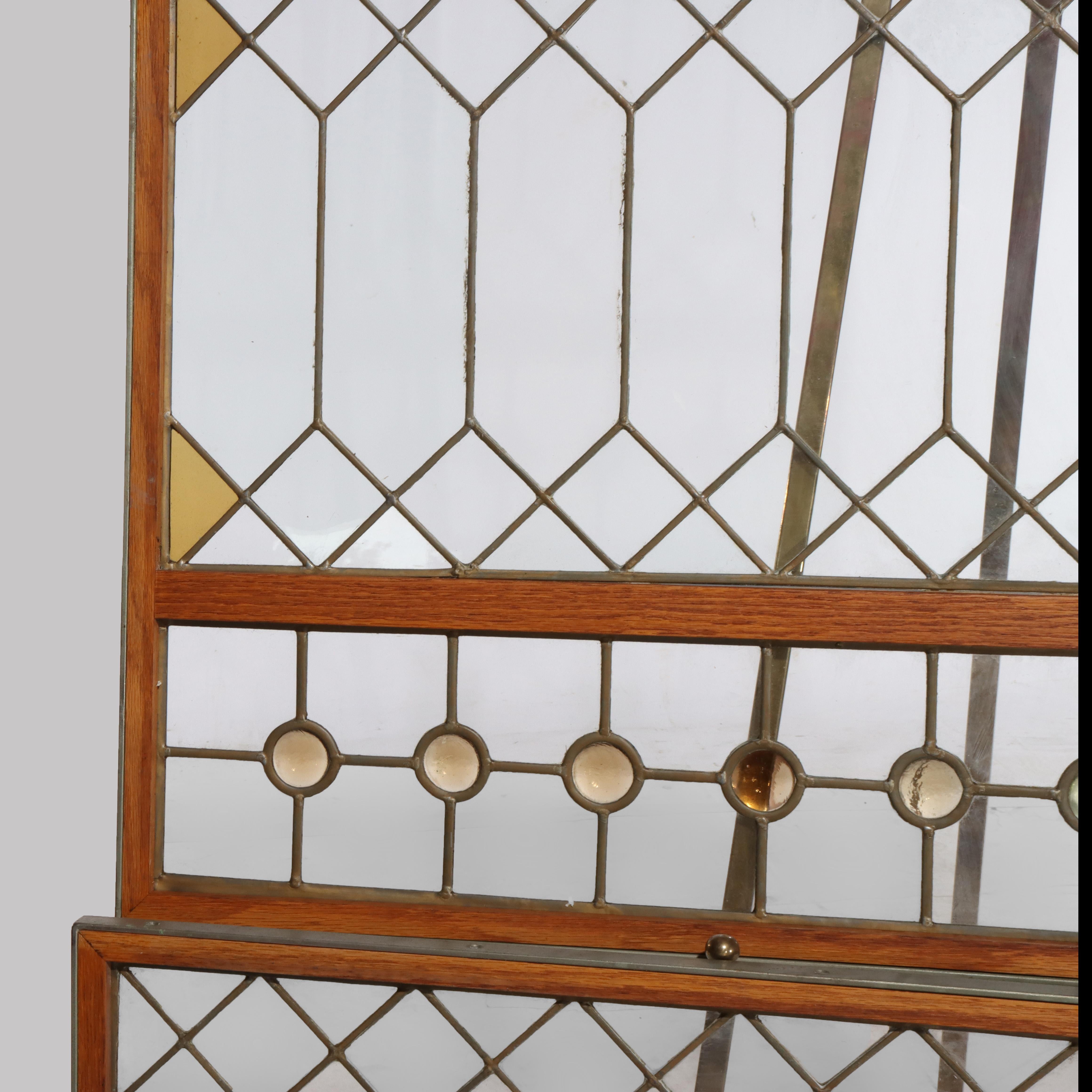 Pair Antique Frank Lloyd Wright School Arts & Crafts Leaded Glass Windows c1920 For Sale 1
