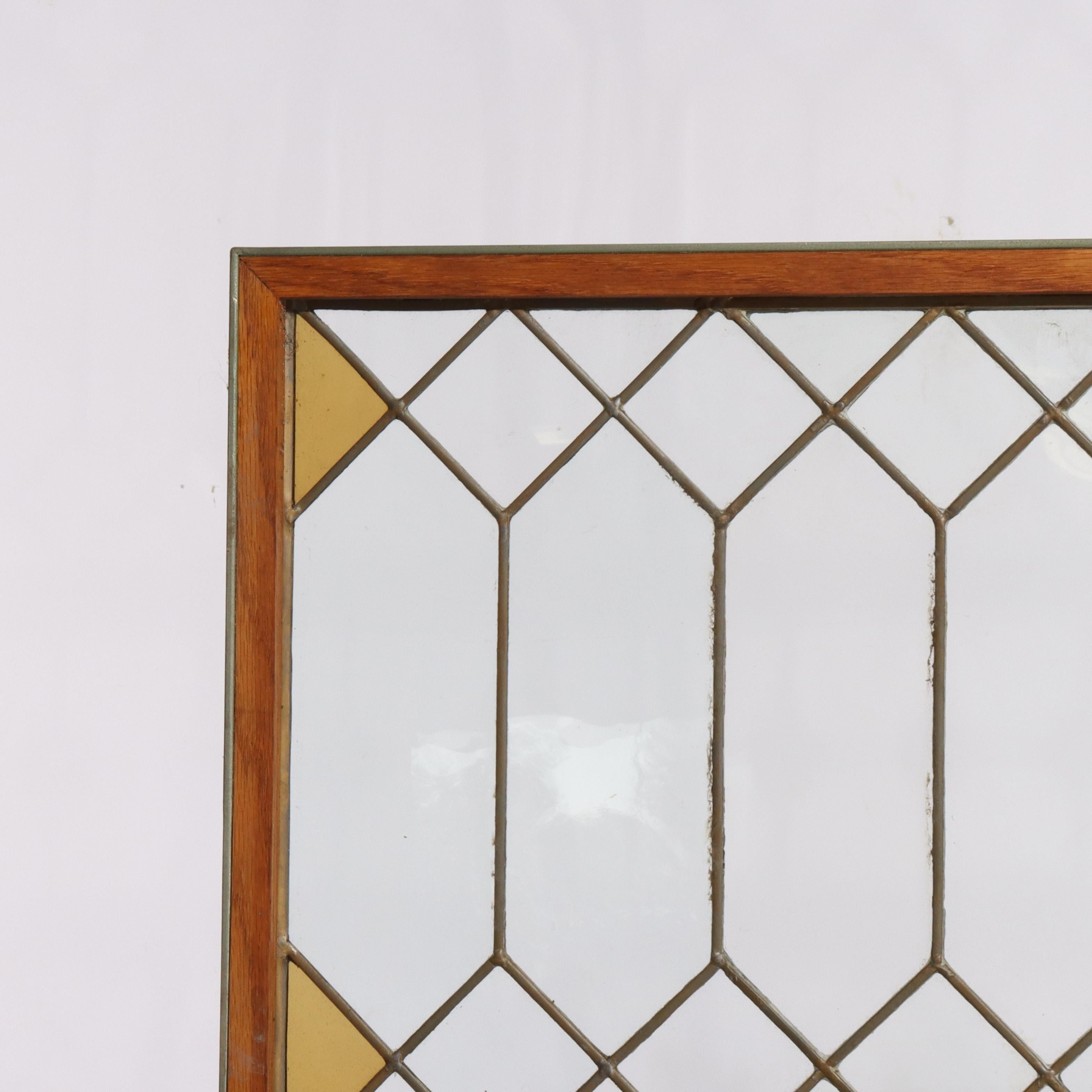 Pair Antique Frank Lloyd Wright School Arts & Crafts Leaded Glass Windows c1920 For Sale 2
