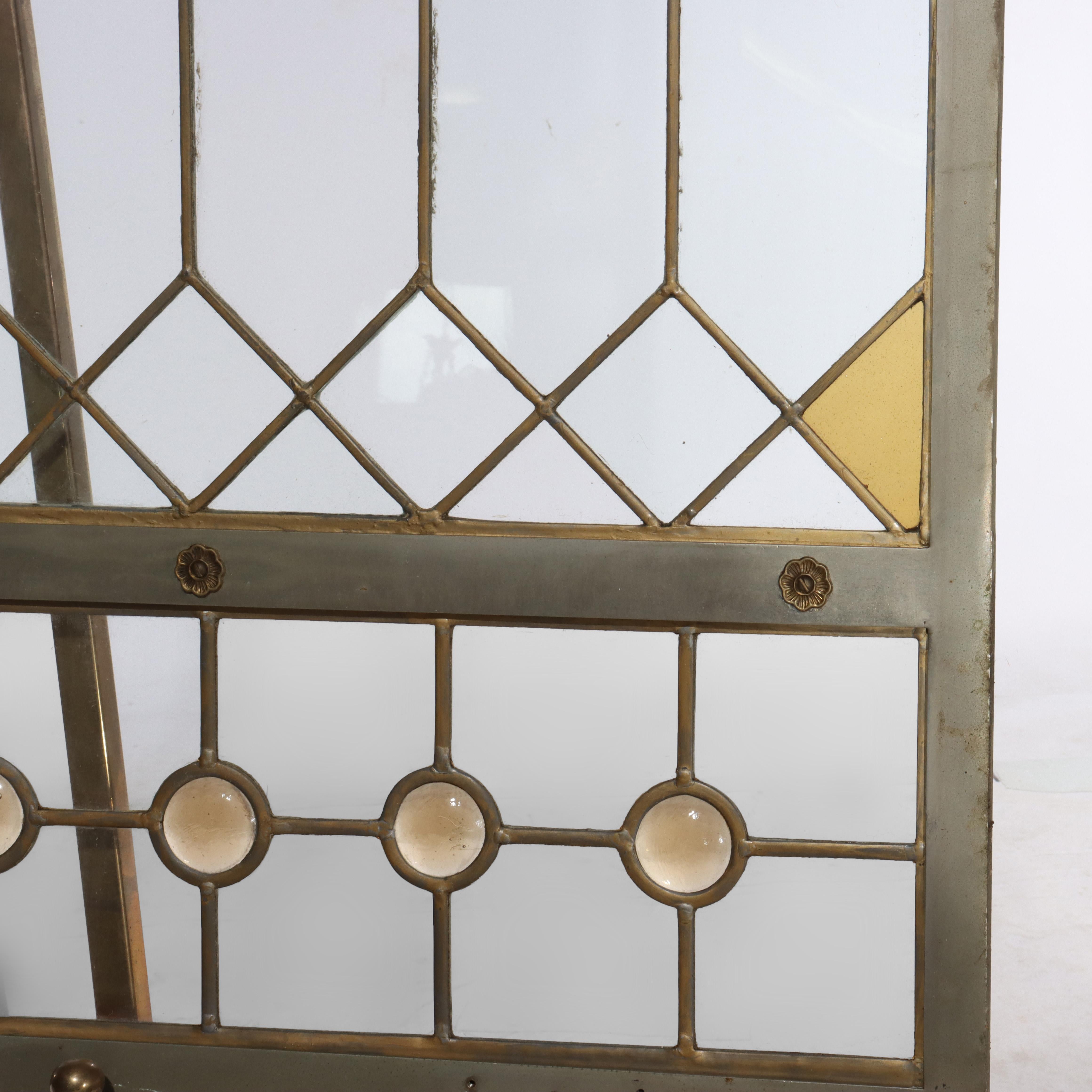 Pair Antique Frank Lloyd Wright School Arts & Crafts Leaded Glass Windows c1920 For Sale 3
