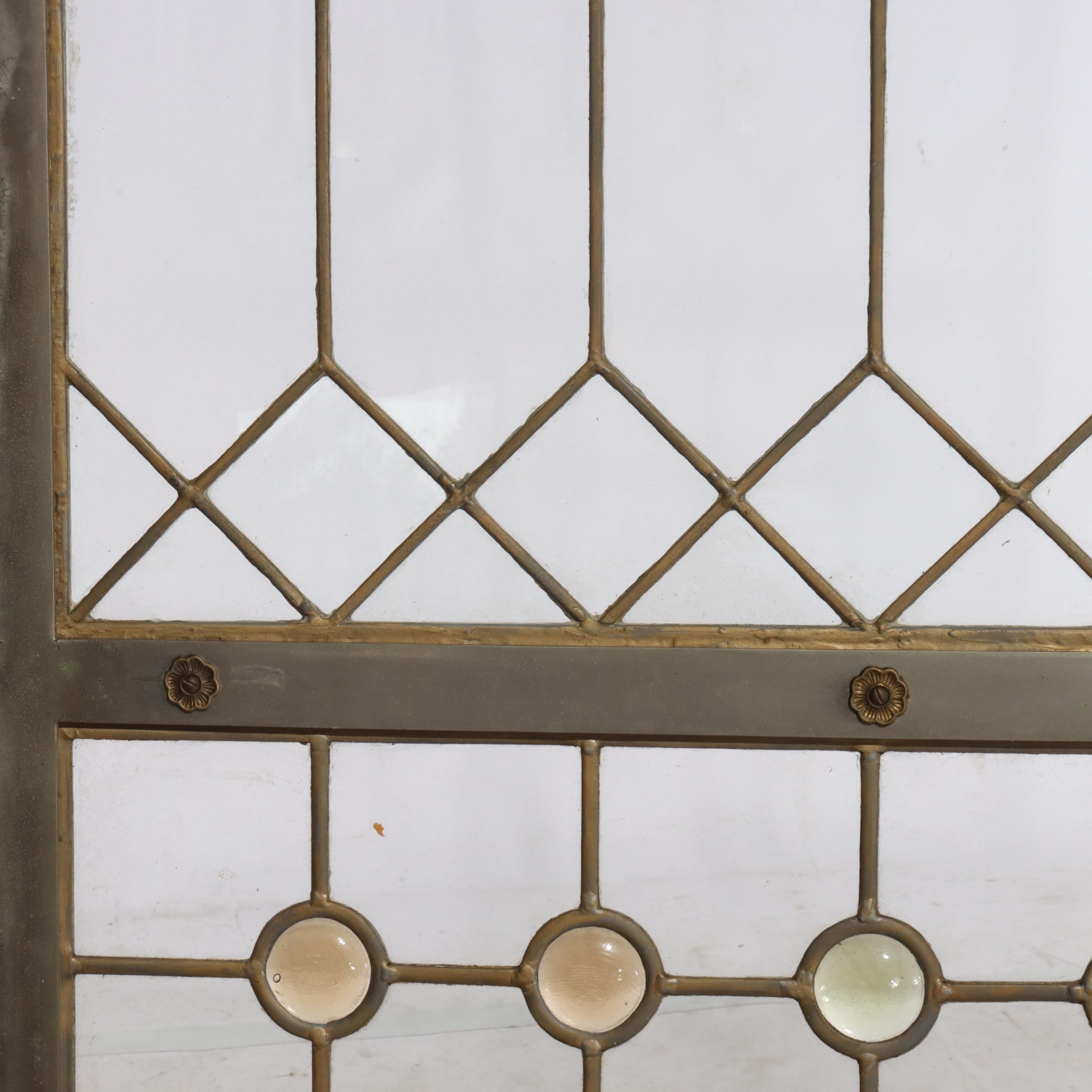 Pair Antique Frank Lloyd Wright School Arts & Crafts Leaded Glass Windows c1920 For Sale 4