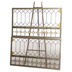 Pair Antique Frank Lloyd Wright School Arts & Crafts Leaded Glass Windows c1920