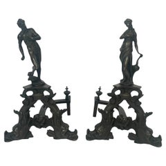 Par Antique French 19th Century Bronce Figural Andirons
