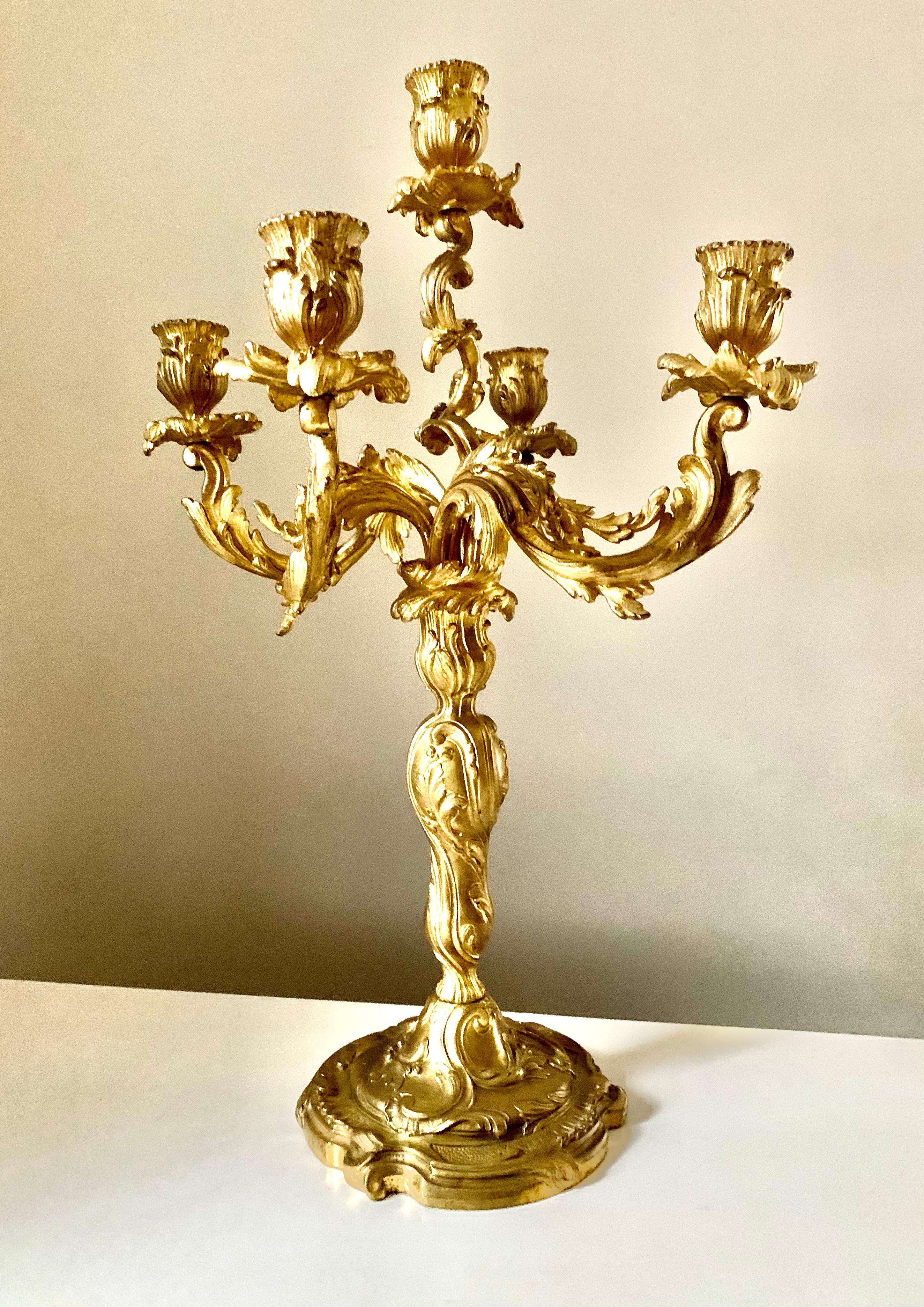 Pair Antique French 19th Century Gilt Bronze Louis XV Style Candelabra For Sale 9