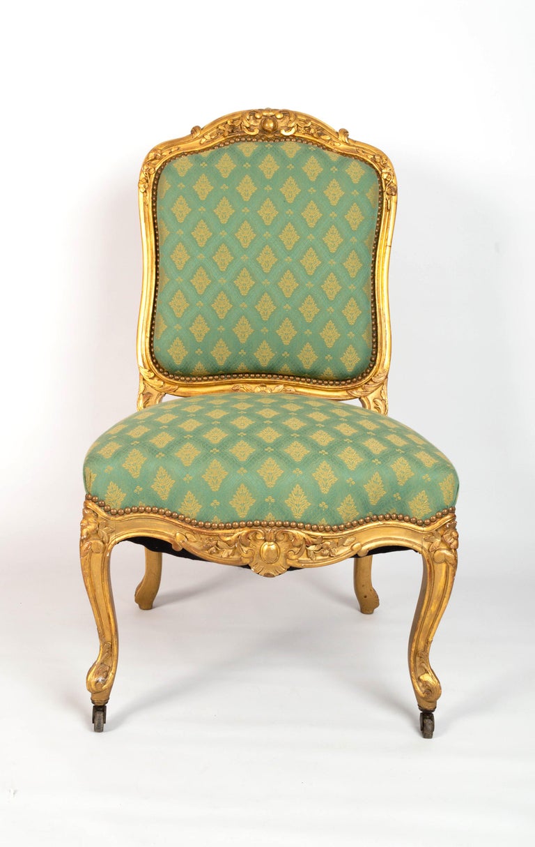 Pair Antique French 19th Century Louis XV Style Giltwood Salon Chairs C ...