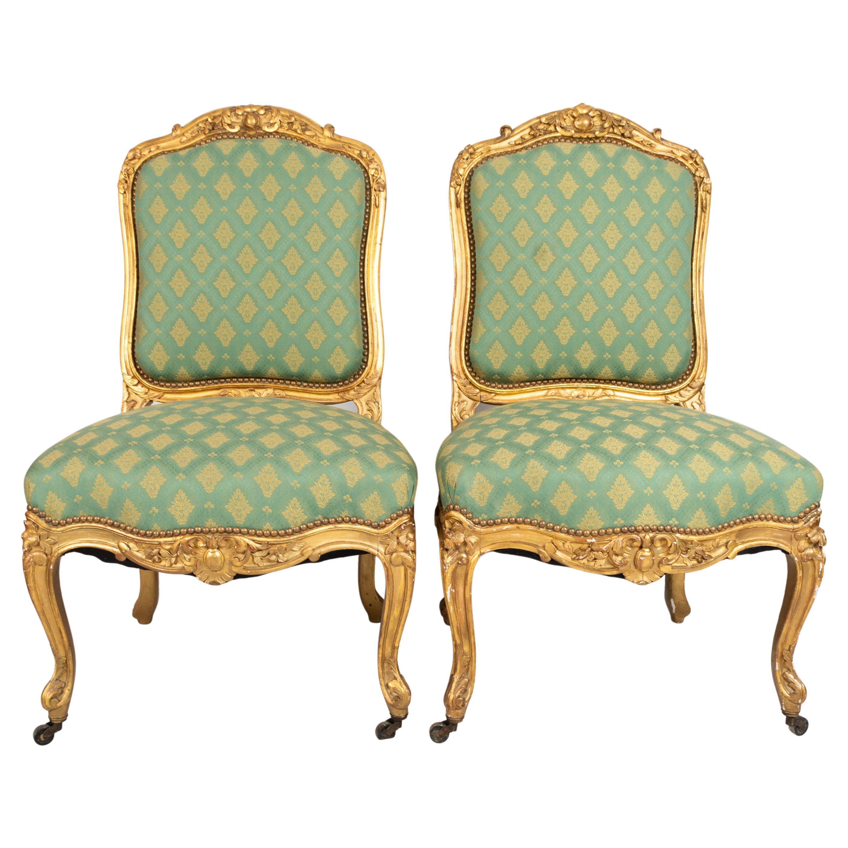 Pair Antique French 19th Century Louis XV Style Giltwood Salon Chairs C.1870 For Sale