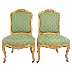 Paire de chaises de salon françaises anciennes en bois doré de style Louis XV du 19ème siècle, vers 1870
