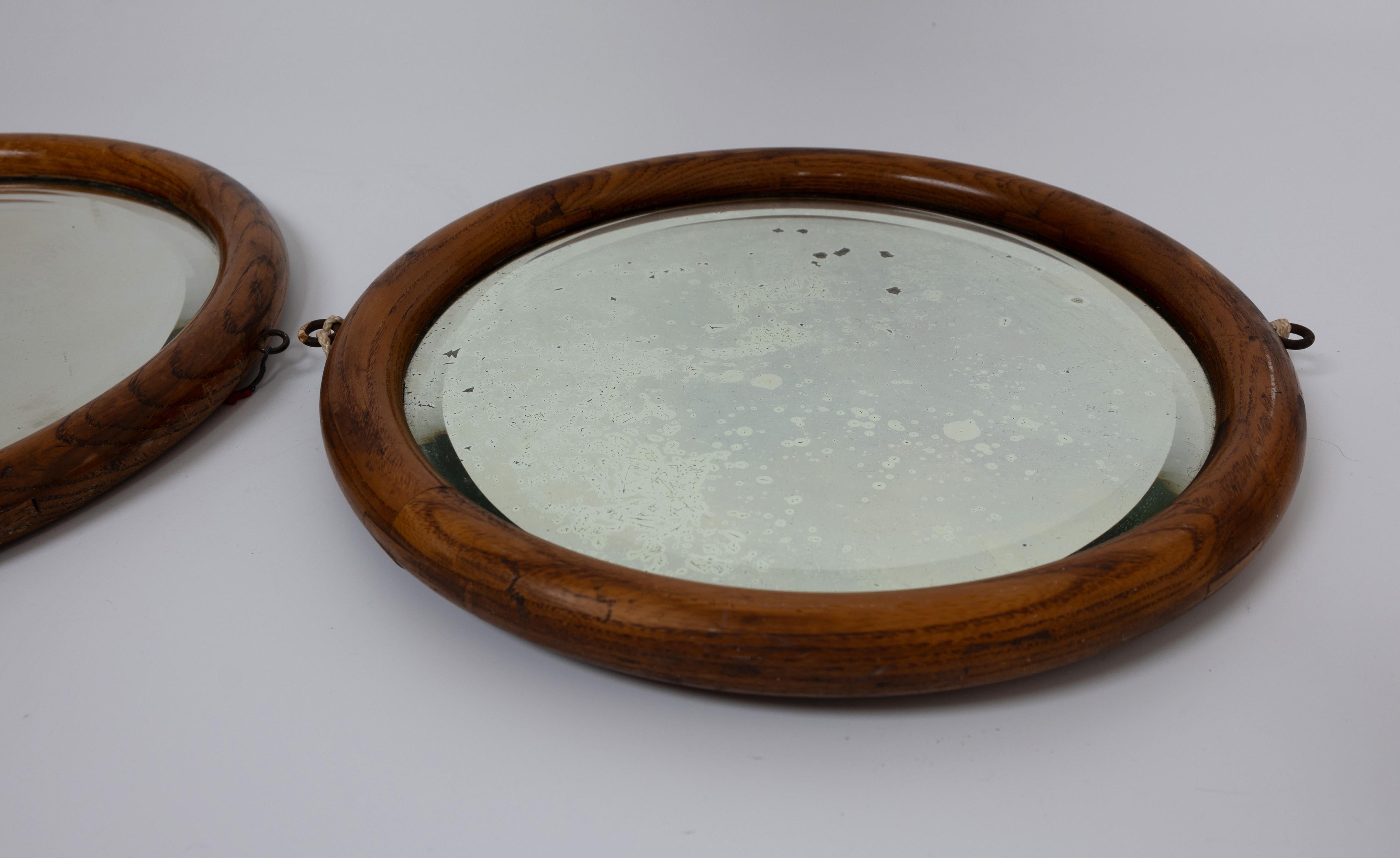 Glass Pair Antique French 19th Century Round Porthole Mirrors For Sale