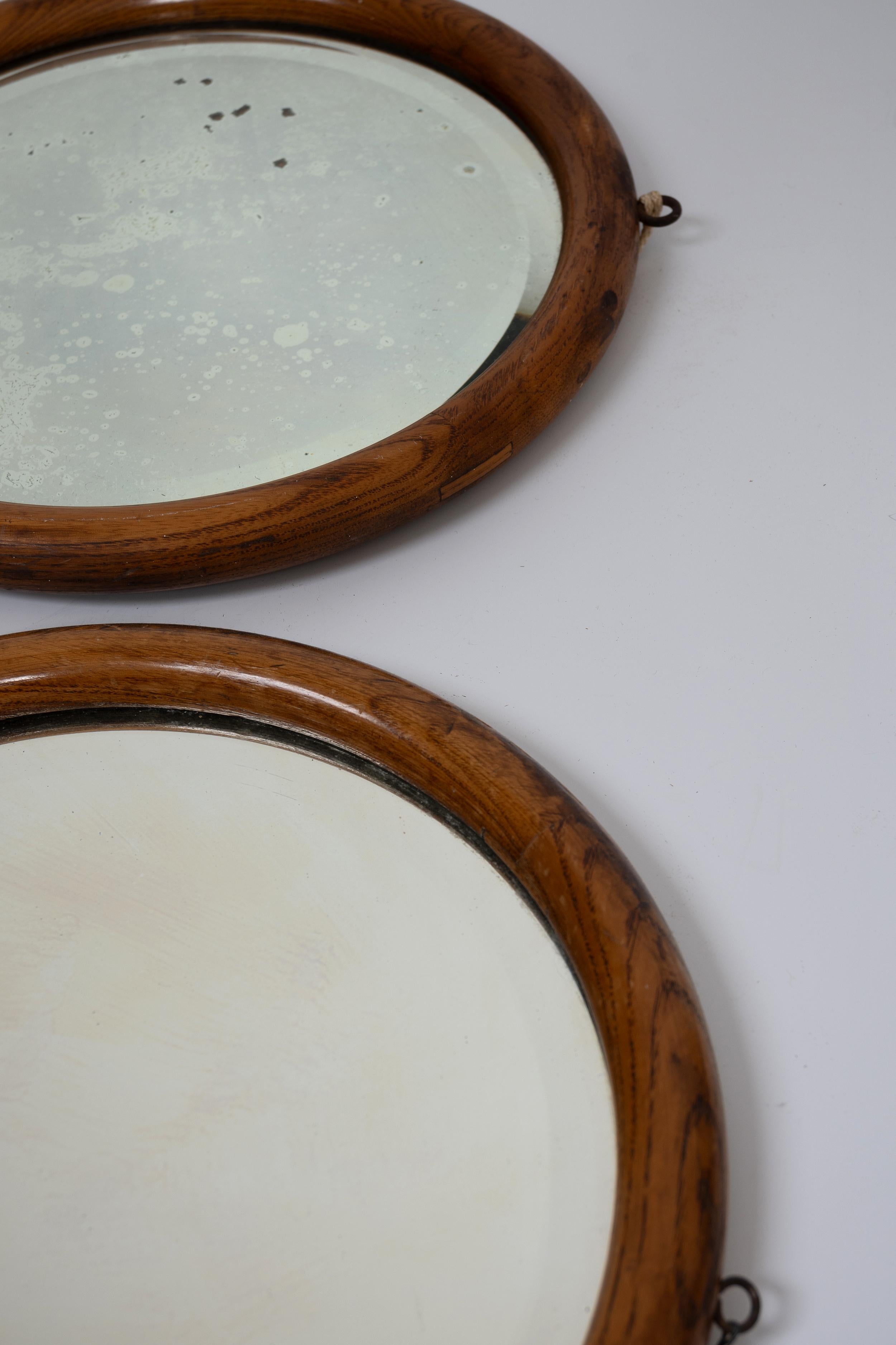 Verre Paire de miroirs hublots ronds français anciens du 19ème siècle en vente