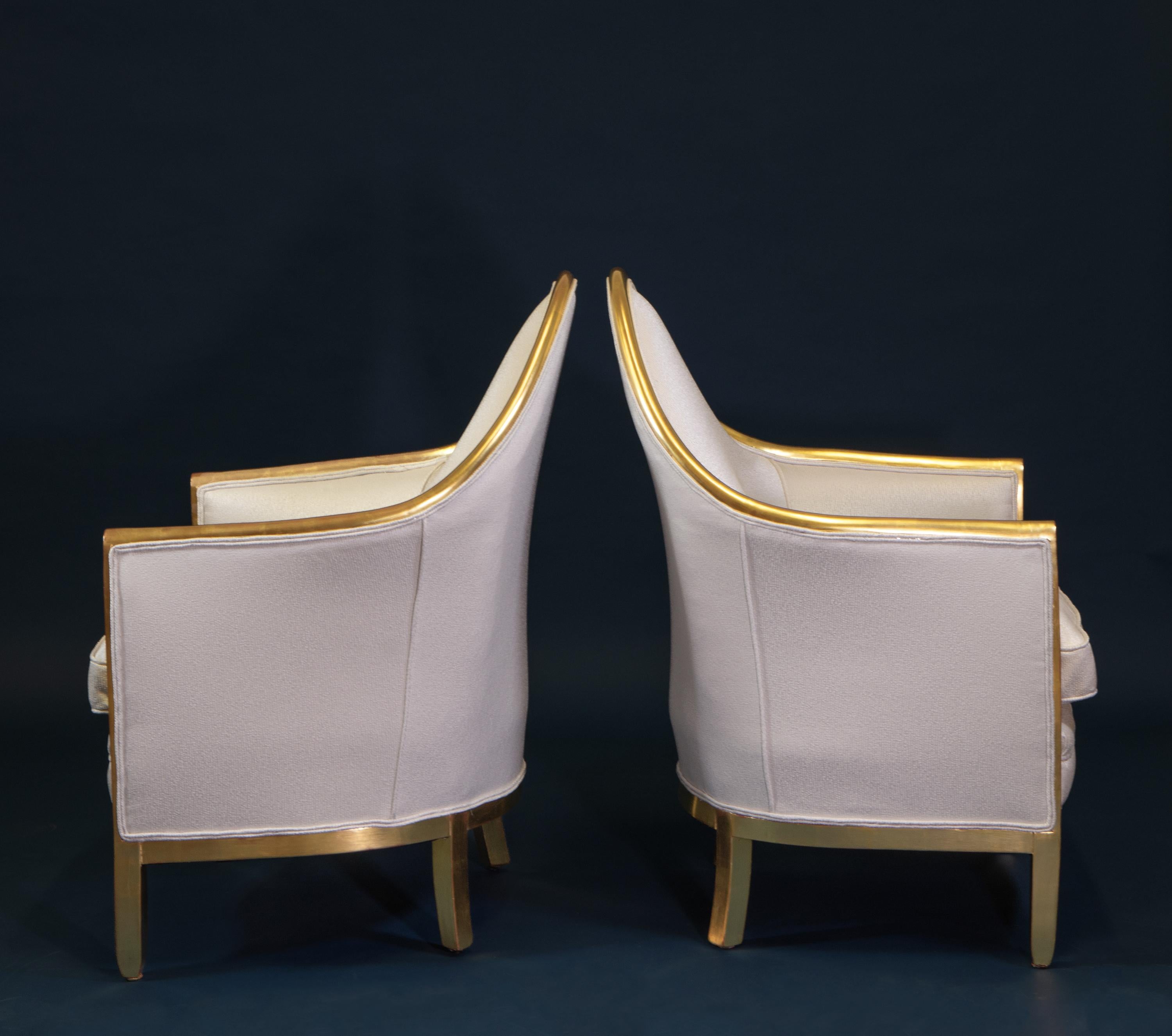 20th Century Pair Antique French 24k Gold Leaf Gilded Wood Bergère Armchairs For Sale