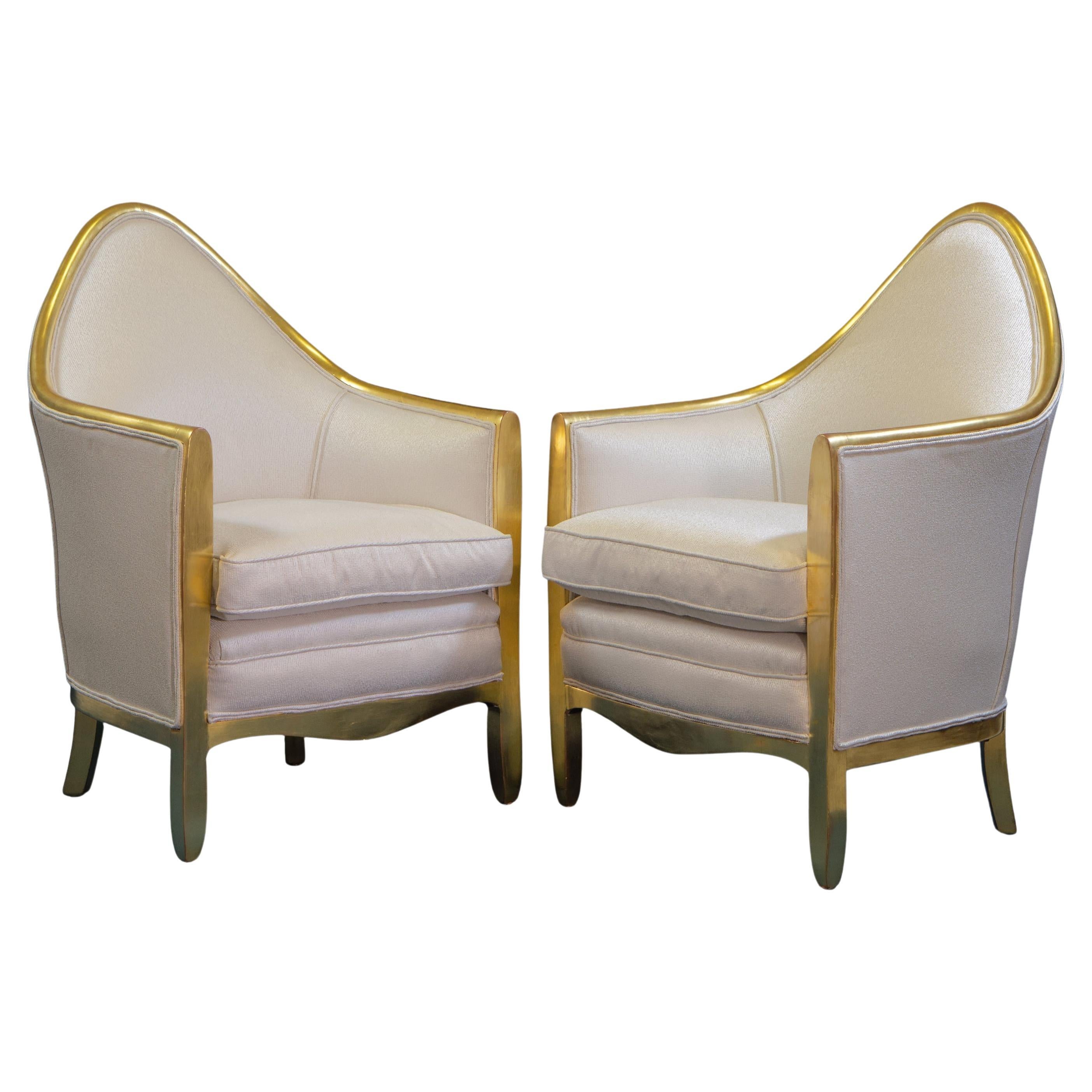 Pair Antique French 24k Gold Leaf Gilded Wood Bergère Armchairs For Sale