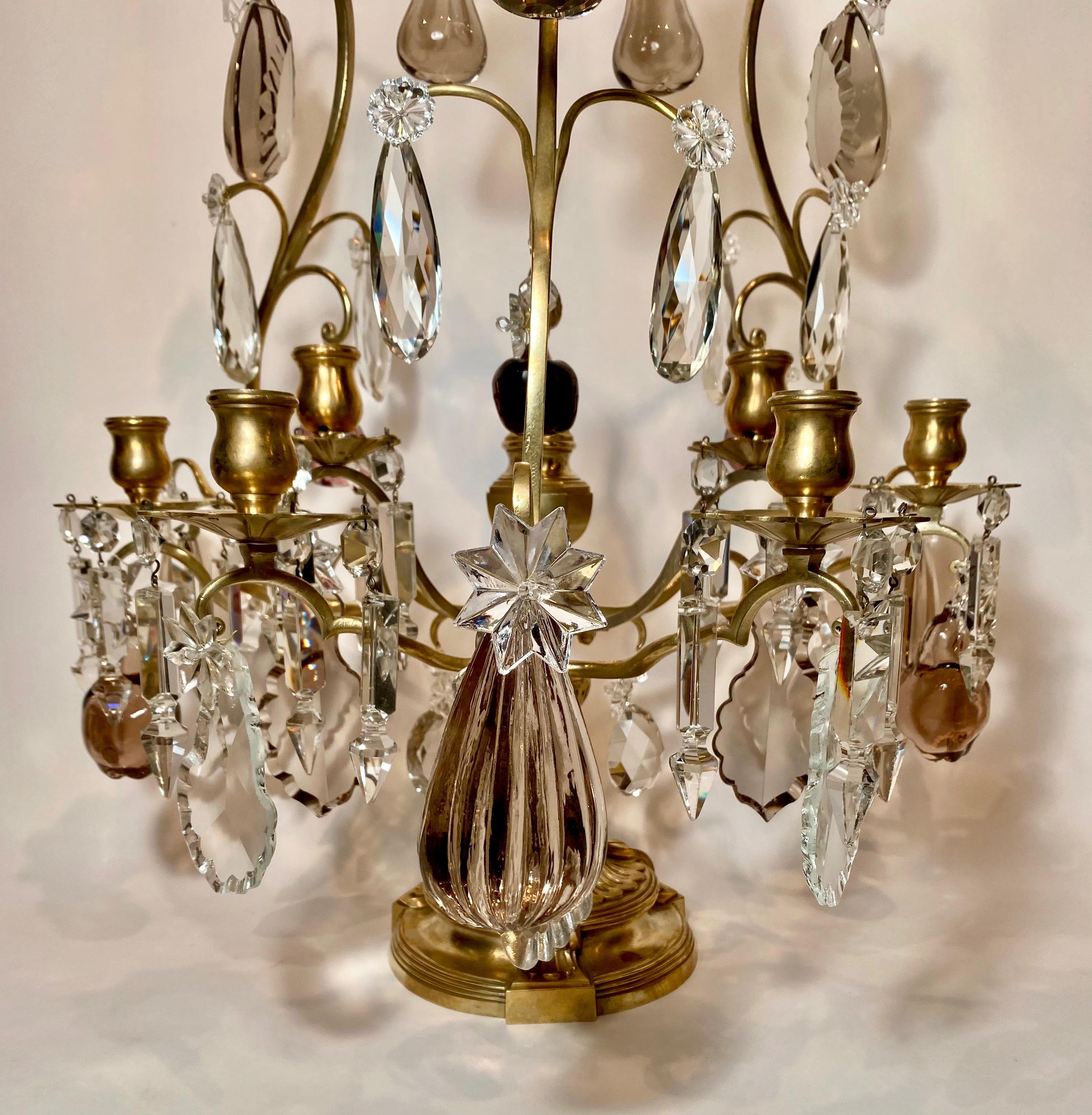 Pair of antique French Baccarat and bronze Lyre Girondolles, circa 1875-1885.

       