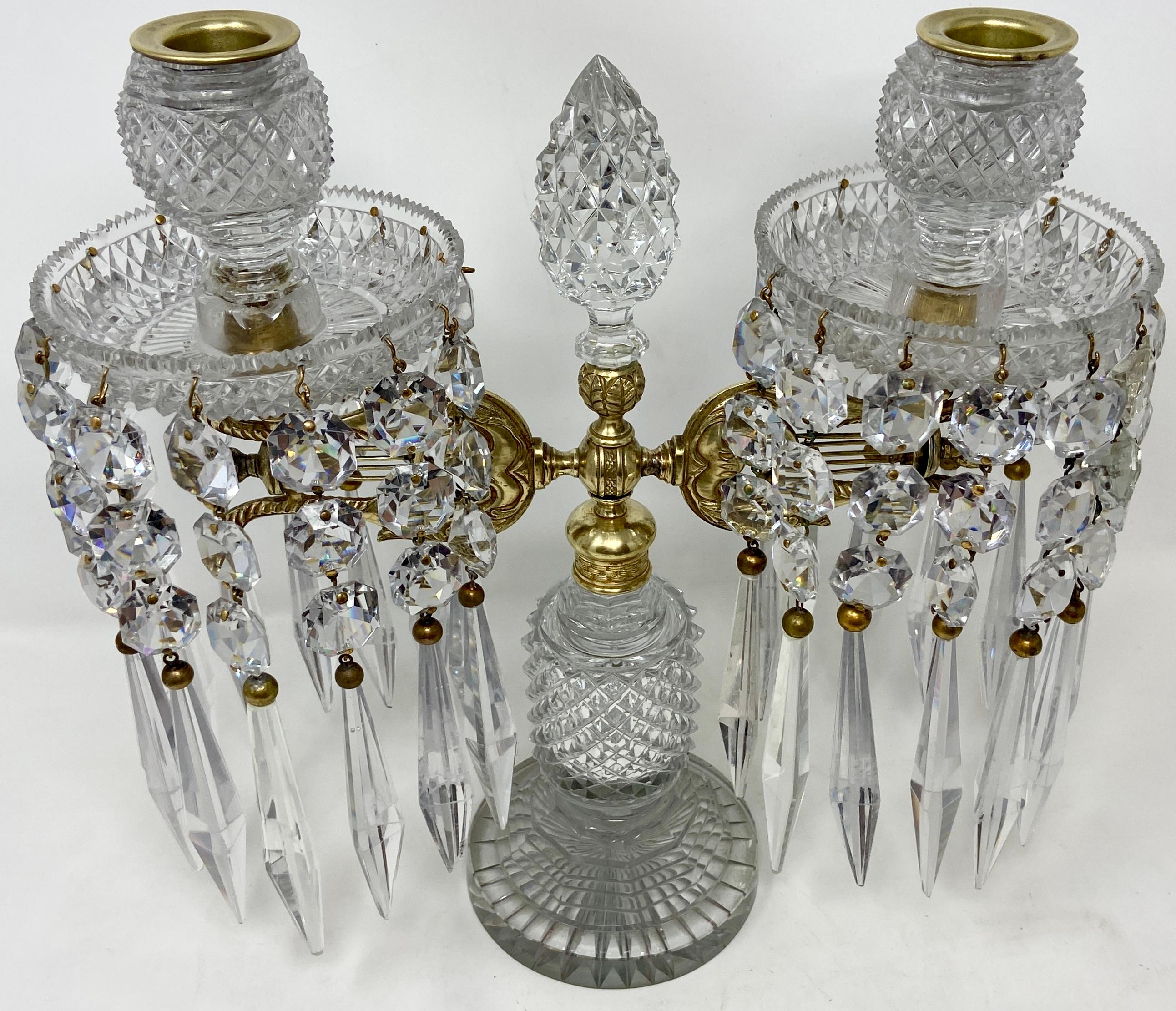 Pair Antique French Baccarat Crystal and Gold Bronze Candelabra, Circa 1860 In Good Condition In New Orleans, LA
