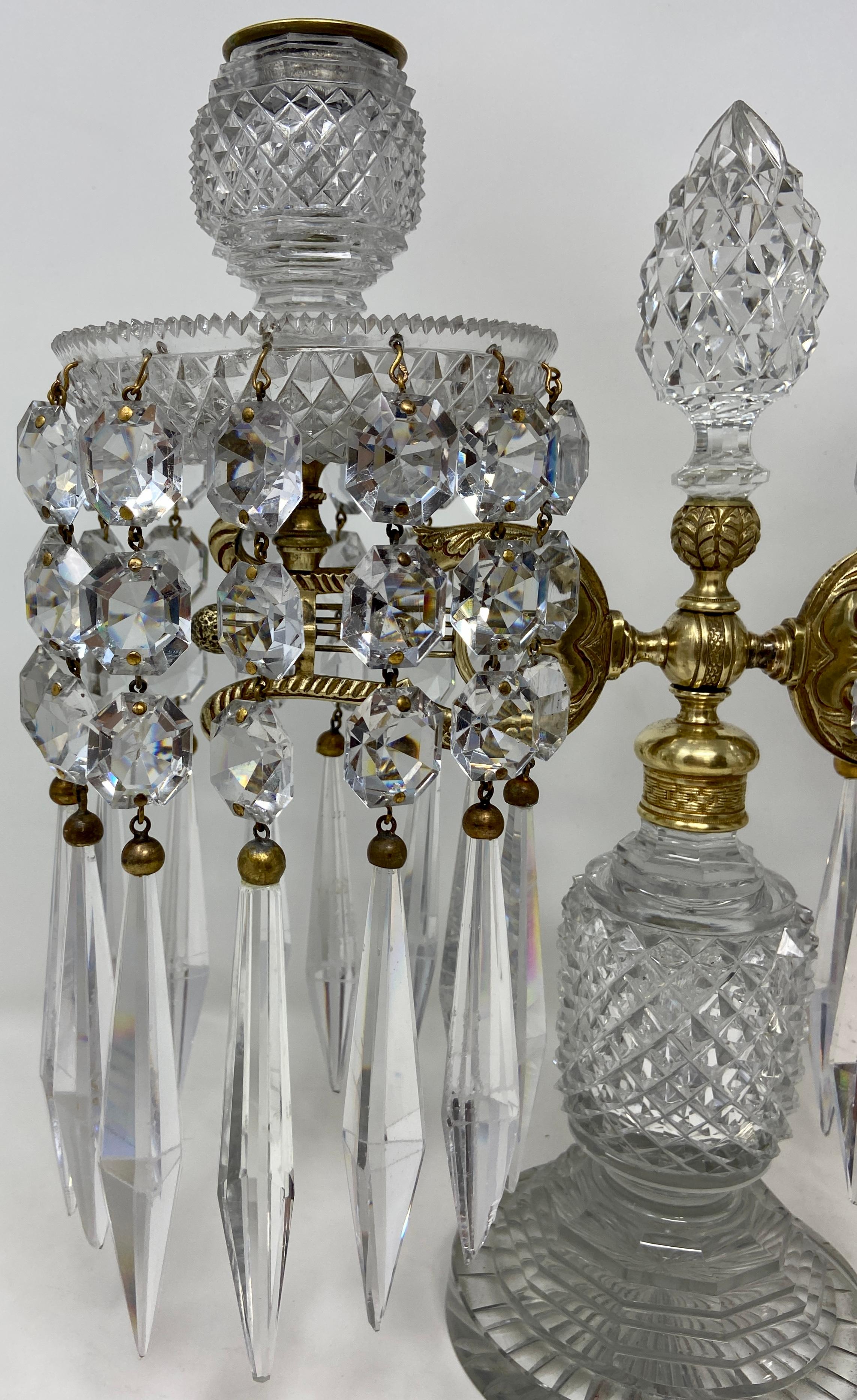 19th Century Pair Antique French Baccarat Crystal and Gold Bronze Candelabra, Circa 1860