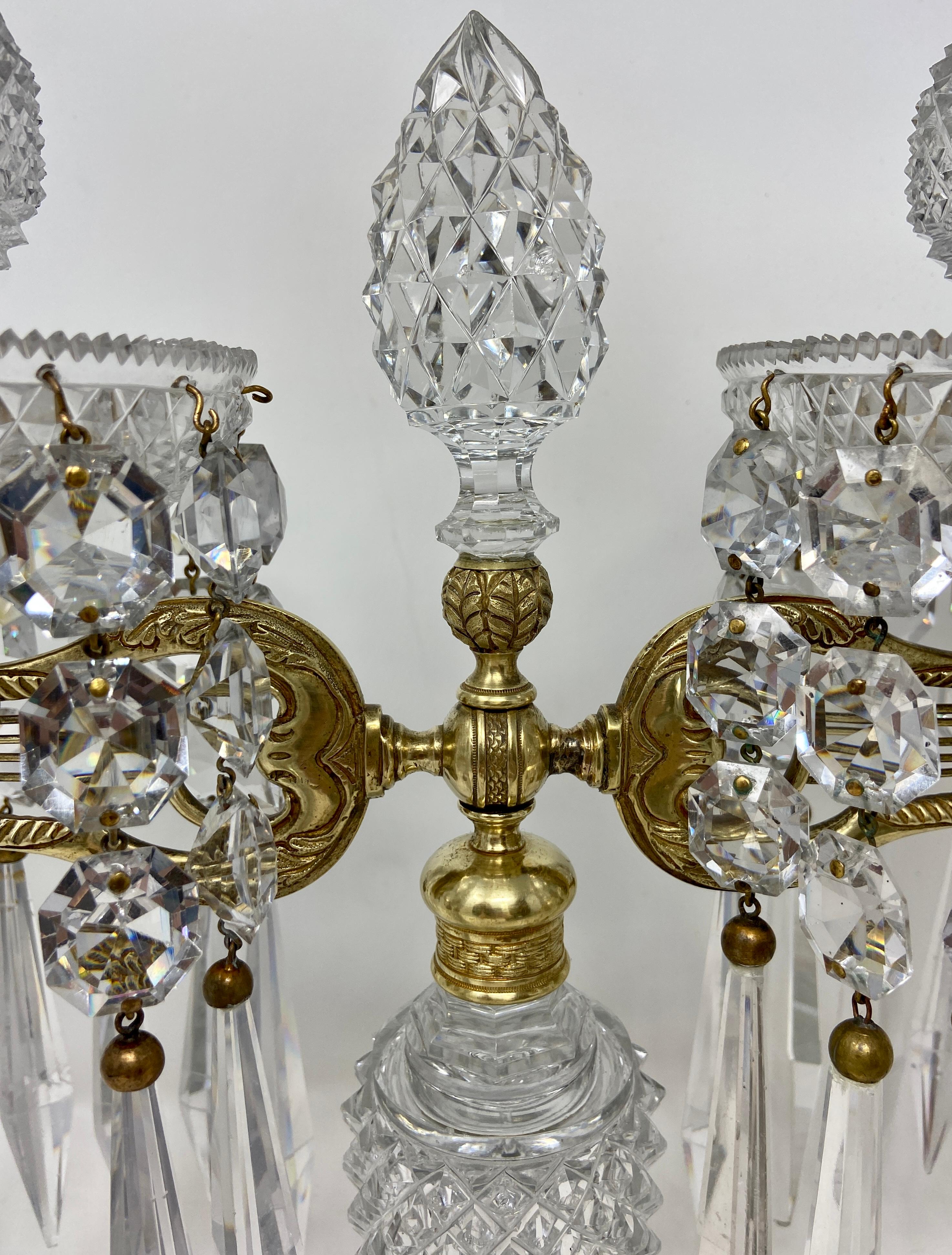 Pair Antique French Baccarat Crystal and Gold Bronze Candelabra, Circa 1860 1