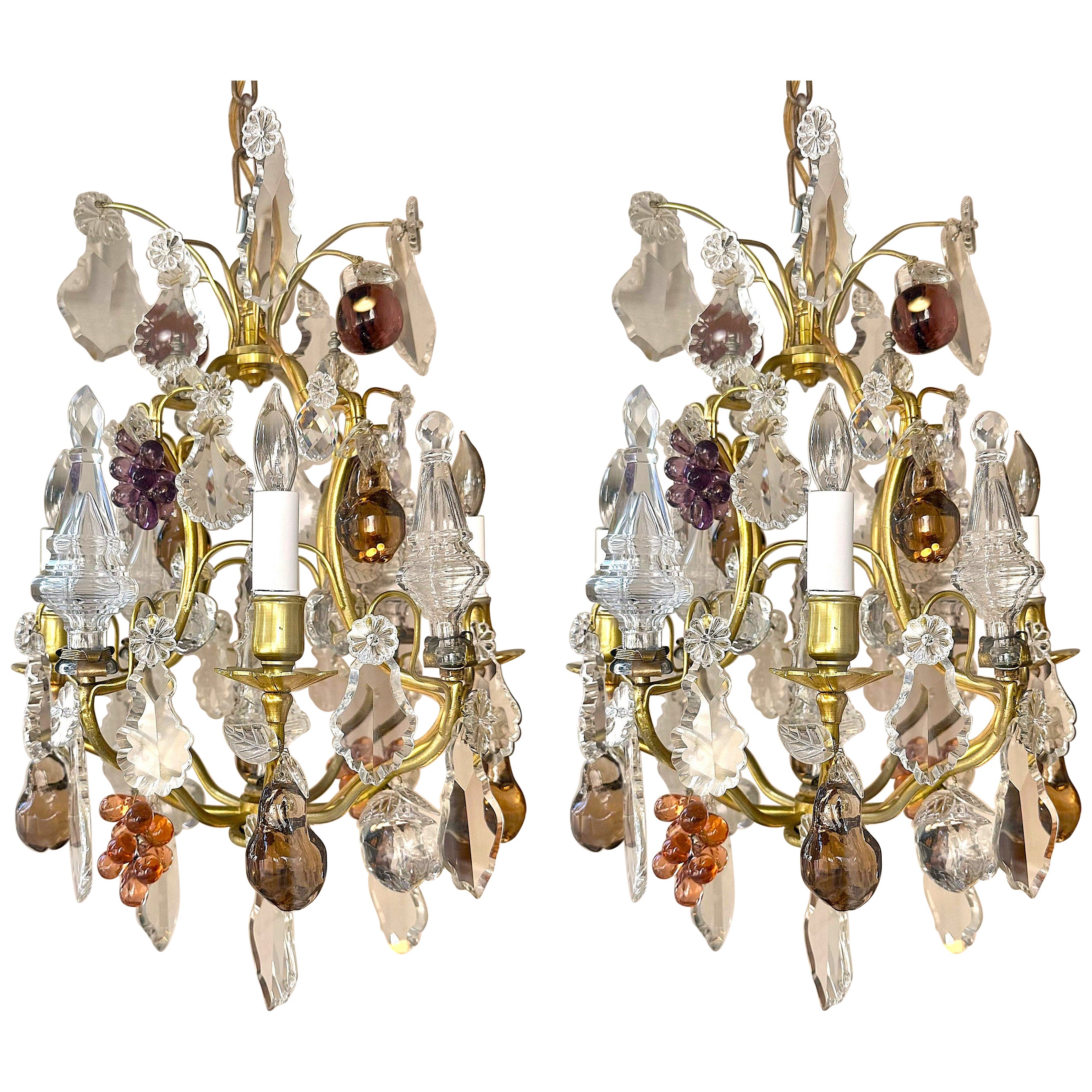 Pair Antique French Baccarat Crystal and Gold Bronze Chandeliers, Circa 1890
s.