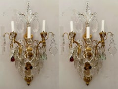 Pair Antique French Baccarat Crystal and Ormolu Sconces, Circa 1880.