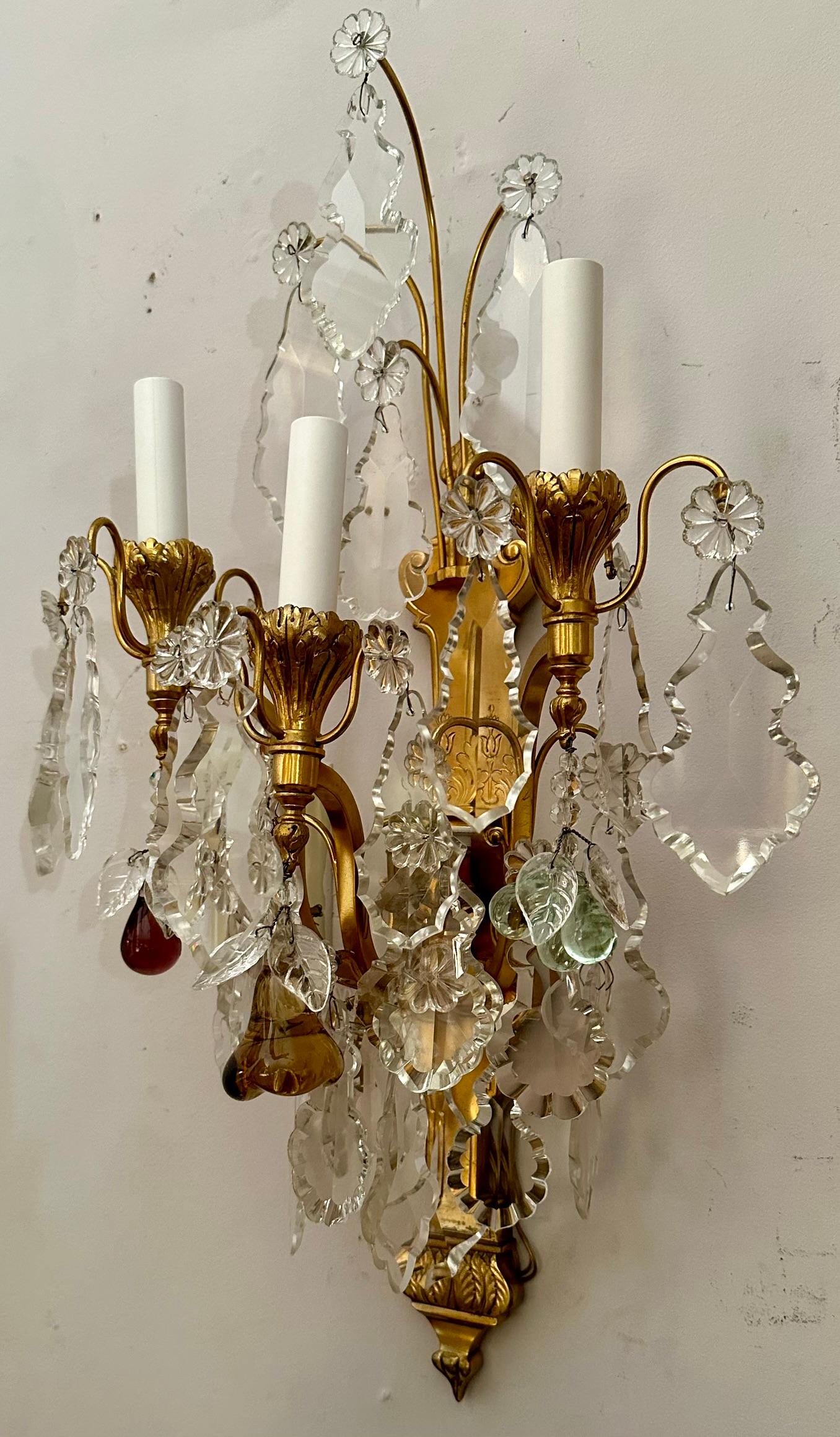 Pair Antique French Baccarat Crystal and Ormolu Sconces, Circa 1880. For Sale 1