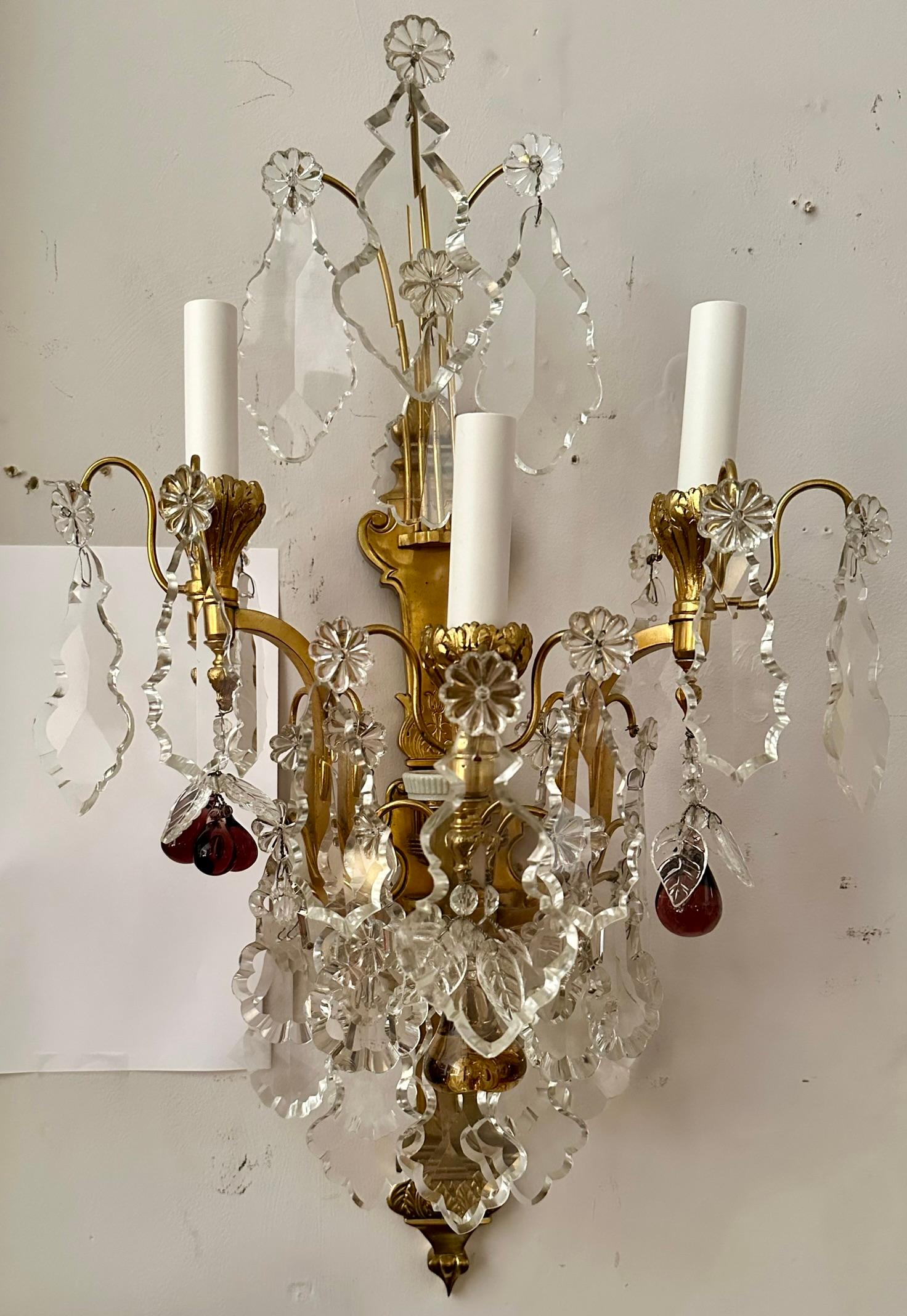 Pair Antique French Baccarat Crystal and Ormolu Sconces, Circa 1880. For Sale 2