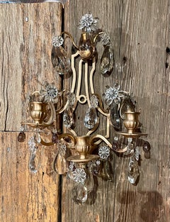 Pair Antique French Baccarat Crystal & Bronze Wall Sconces, Circa 1880.