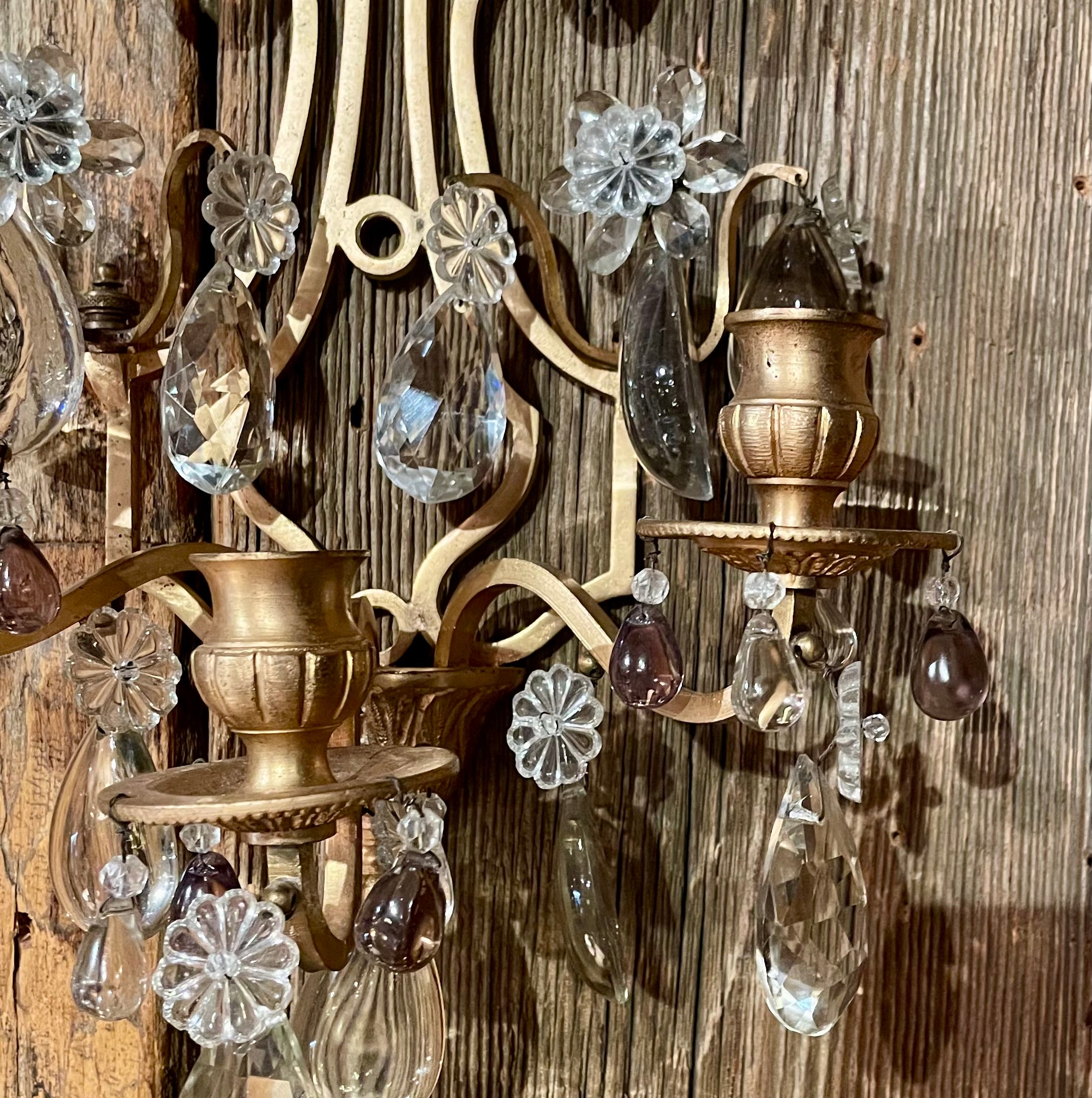 Pair Antique French Baccarat Crystal & Bronze Wall Sconces, Circa 1880. For Sale 1