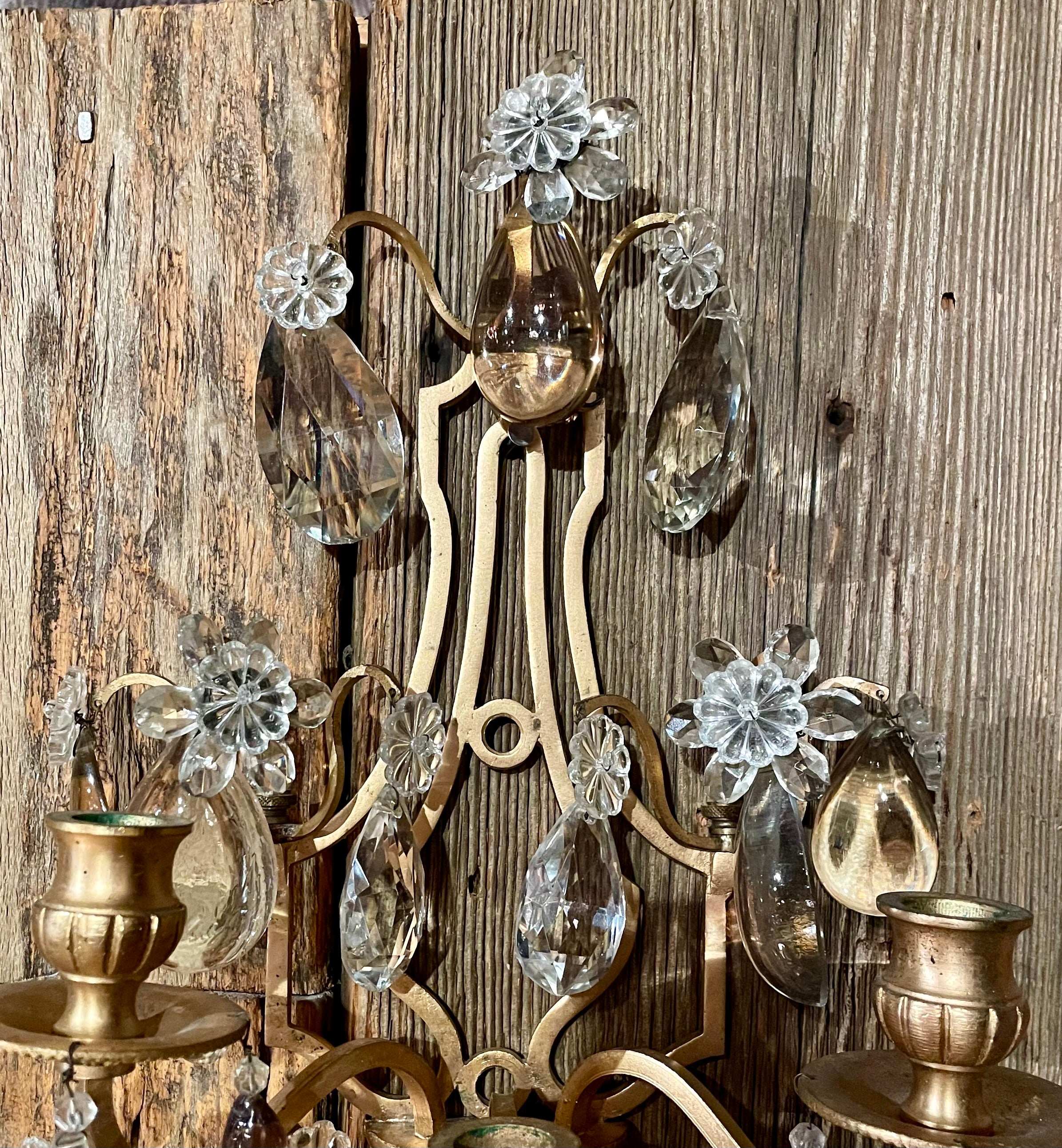 Pair Antique French Baccarat Crystal & Bronze Wall Sconces, Circa 1880. For Sale 2