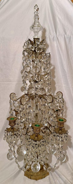 Pair Antique French Baccarat Crystal & Gold Bronze 6-Light Girondoles Circa 1890