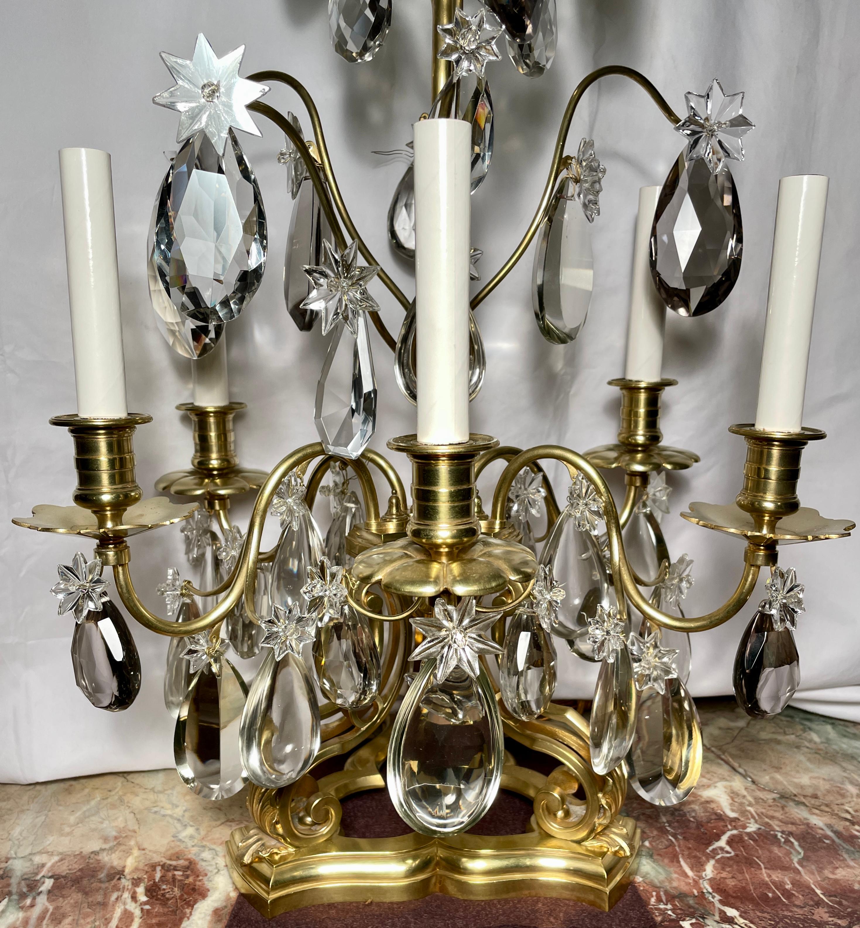 Pair Antique French Baccarat Crystal & Gold Bronze Girandoles Candelabra, C 1880 1