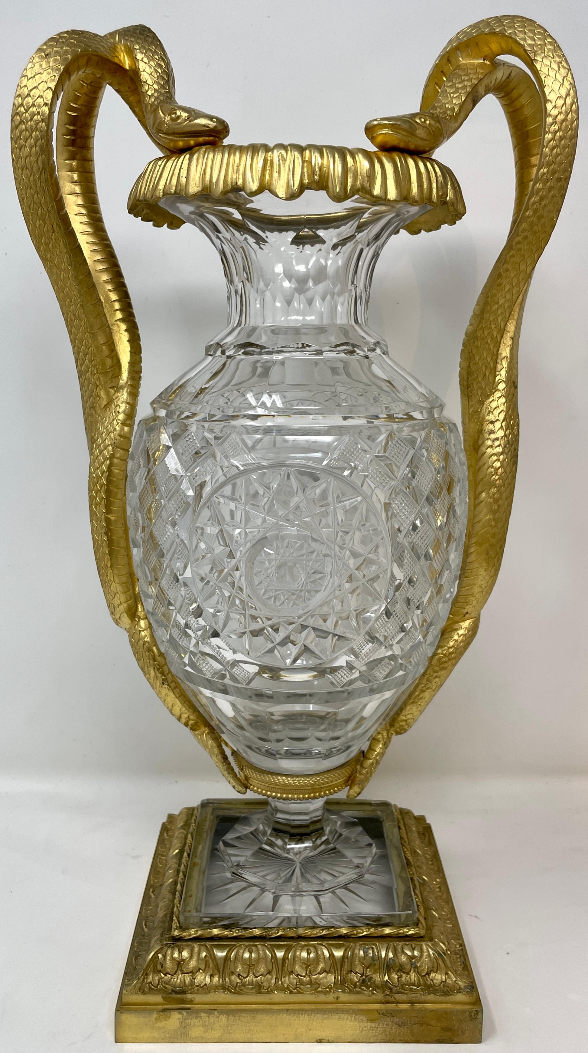 Pair Antique French Baccarat Crystal Vases with Ormolu Mounts, circa 1875-1880 In Good Condition In New Orleans, LA