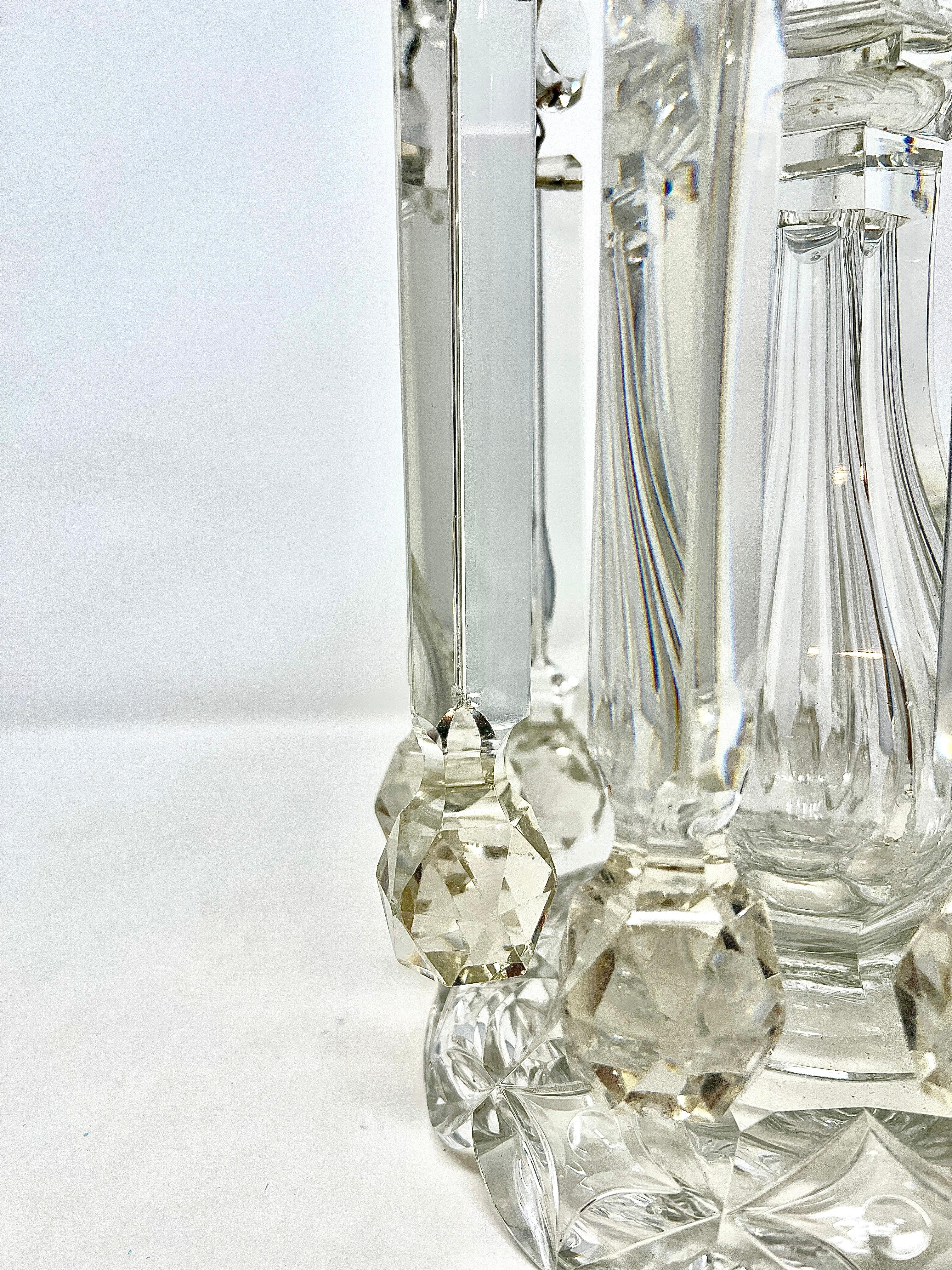 19th Century Pair Antique French Baccarat Cut Crystal Lusters or Candleholders, Circa 1860's. For Sale