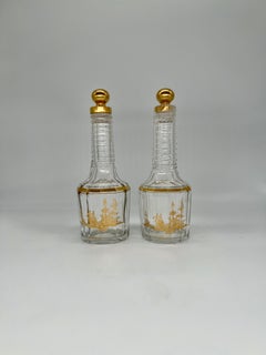 Pair, Antique French Baccarat Houbigant Gilt Crystal Perfume Bottles C. 1920